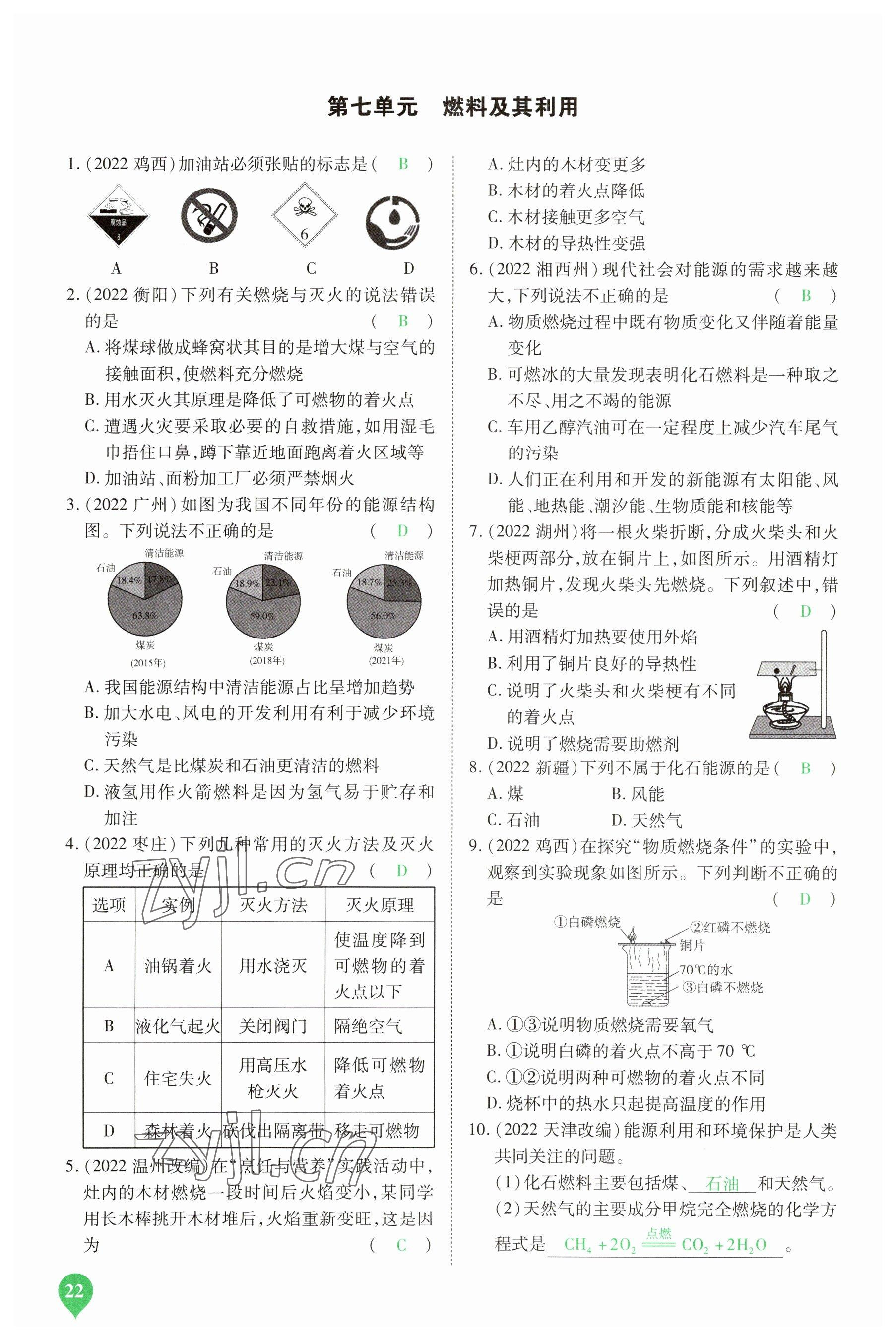 2023年河南中考第一輪總復習一本全化學 參考答案第21頁