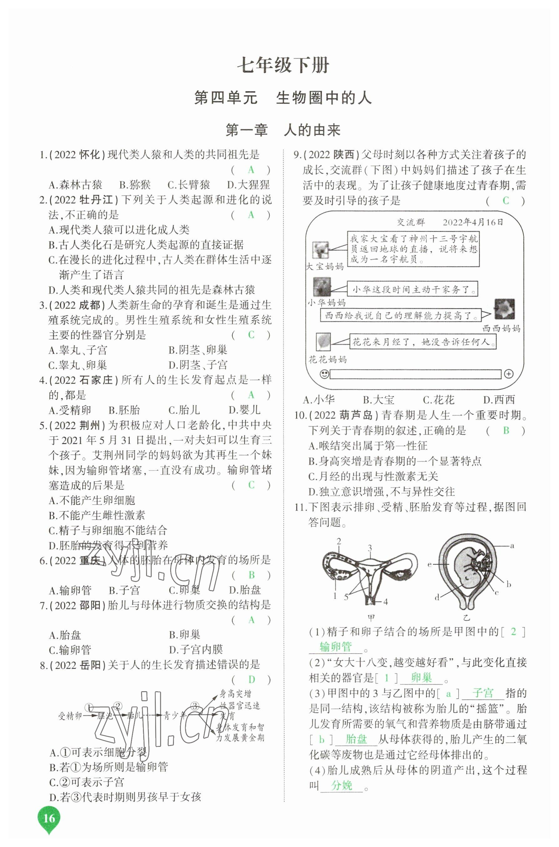 2023年河南中考第一輪總復(fù)習(xí)一本全生物 參考答案第16頁