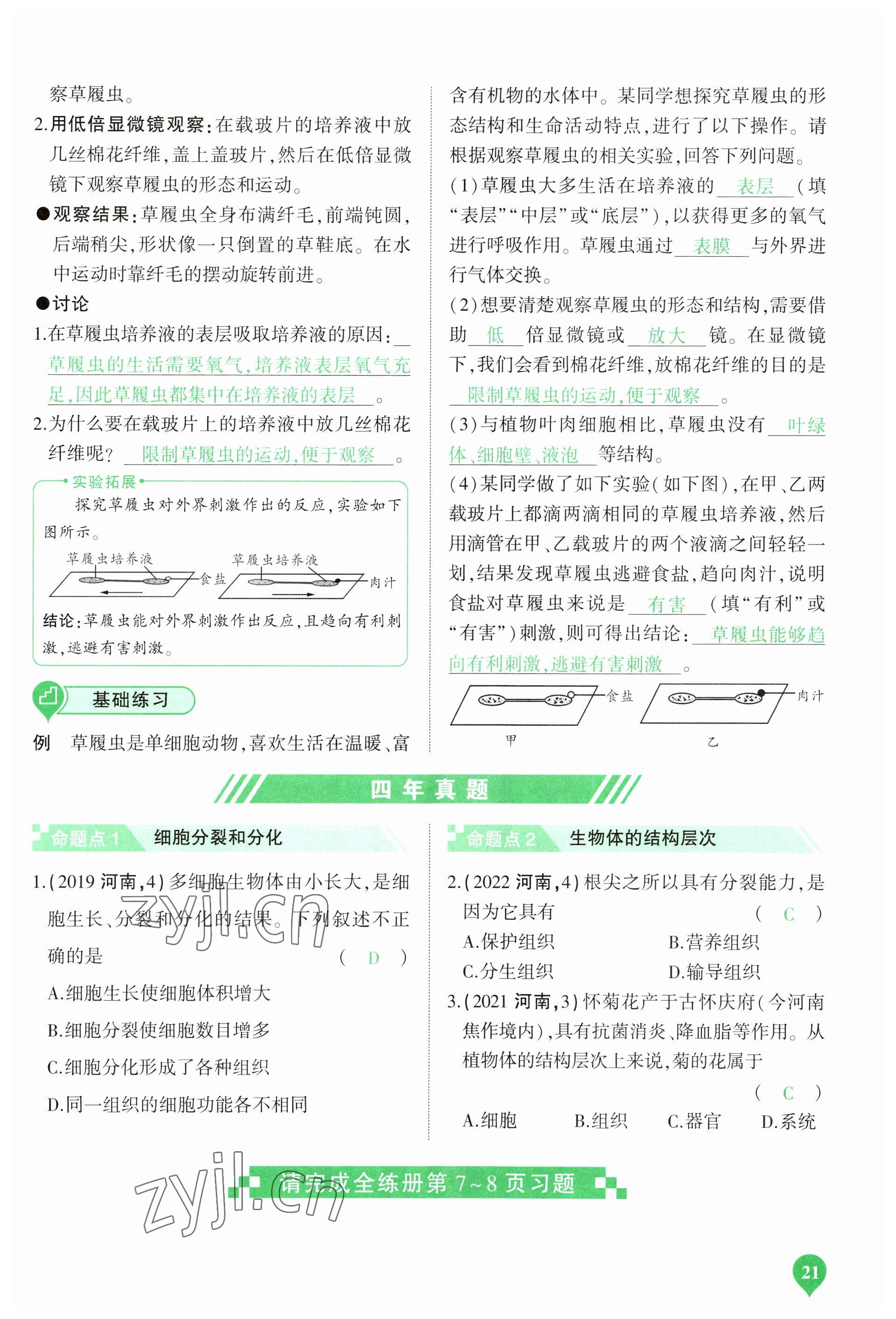 2023年河南中考第一輪總復(fù)習(xí)一本全生物 參考答案第21頁(yè)