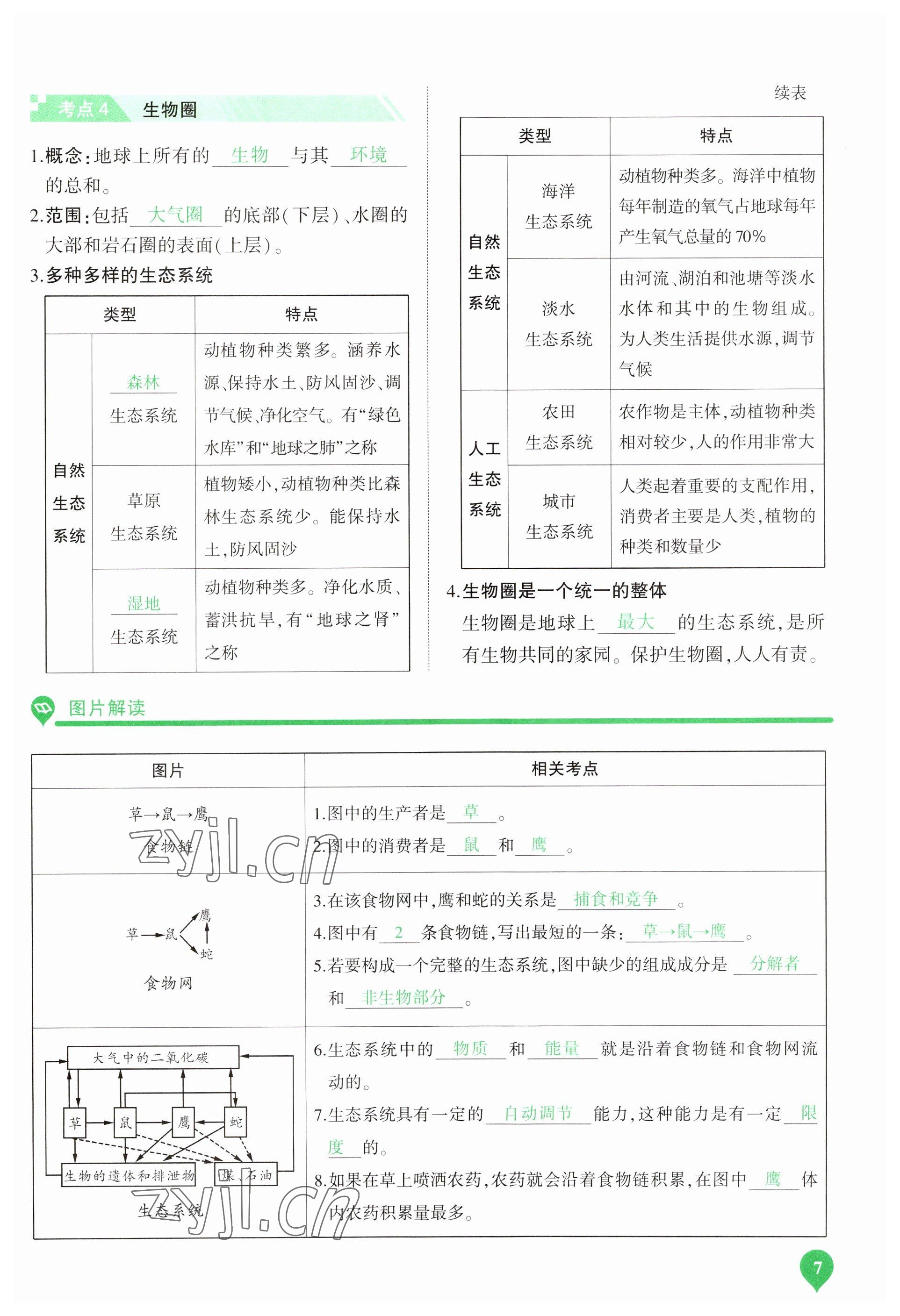 2023年河南中考第一輪總復(fù)習(xí)一本全生物 參考答案第7頁
