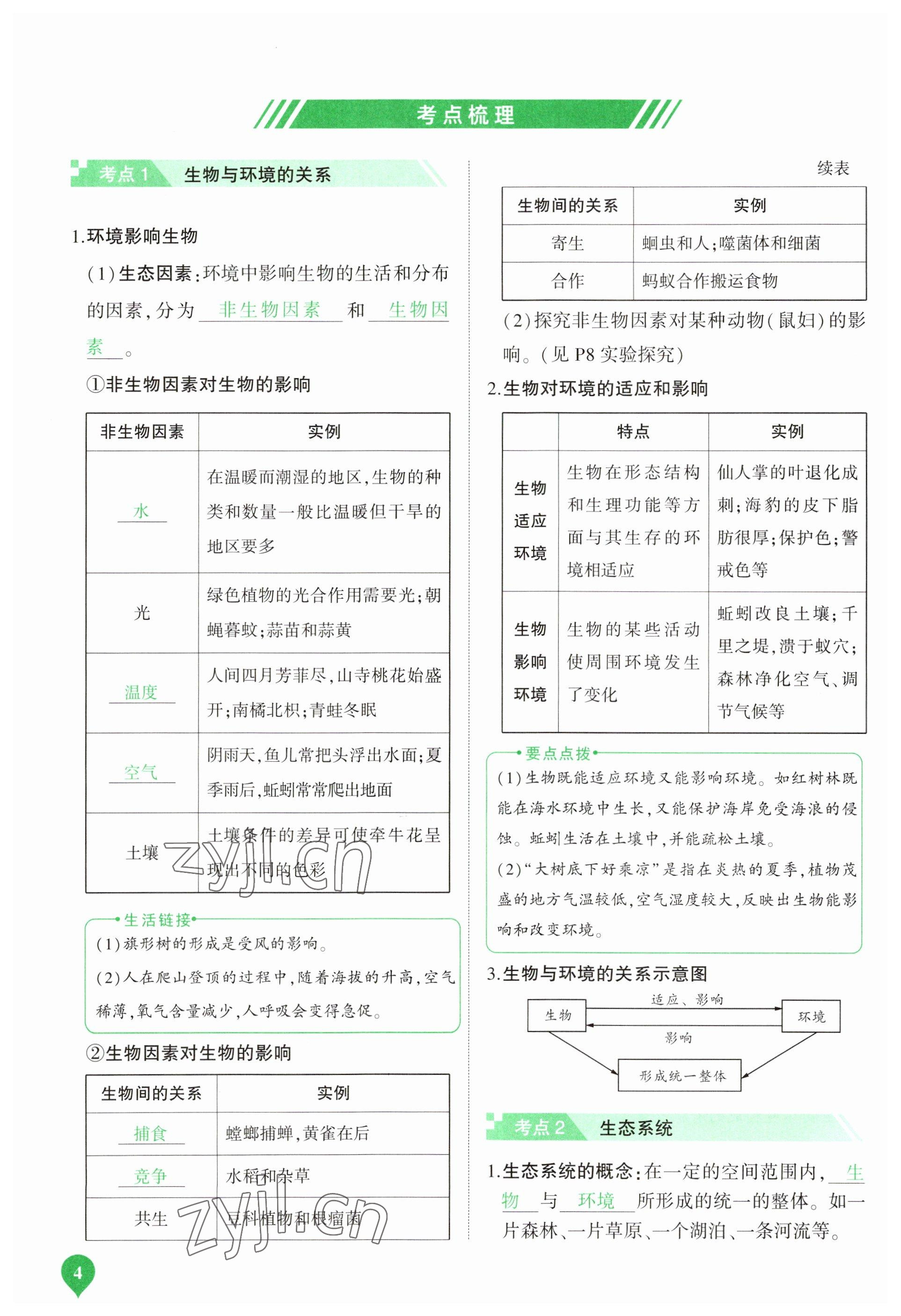 2023年河南中考第一輪總復(fù)習(xí)一本全生物 參考答案第4頁(yè)