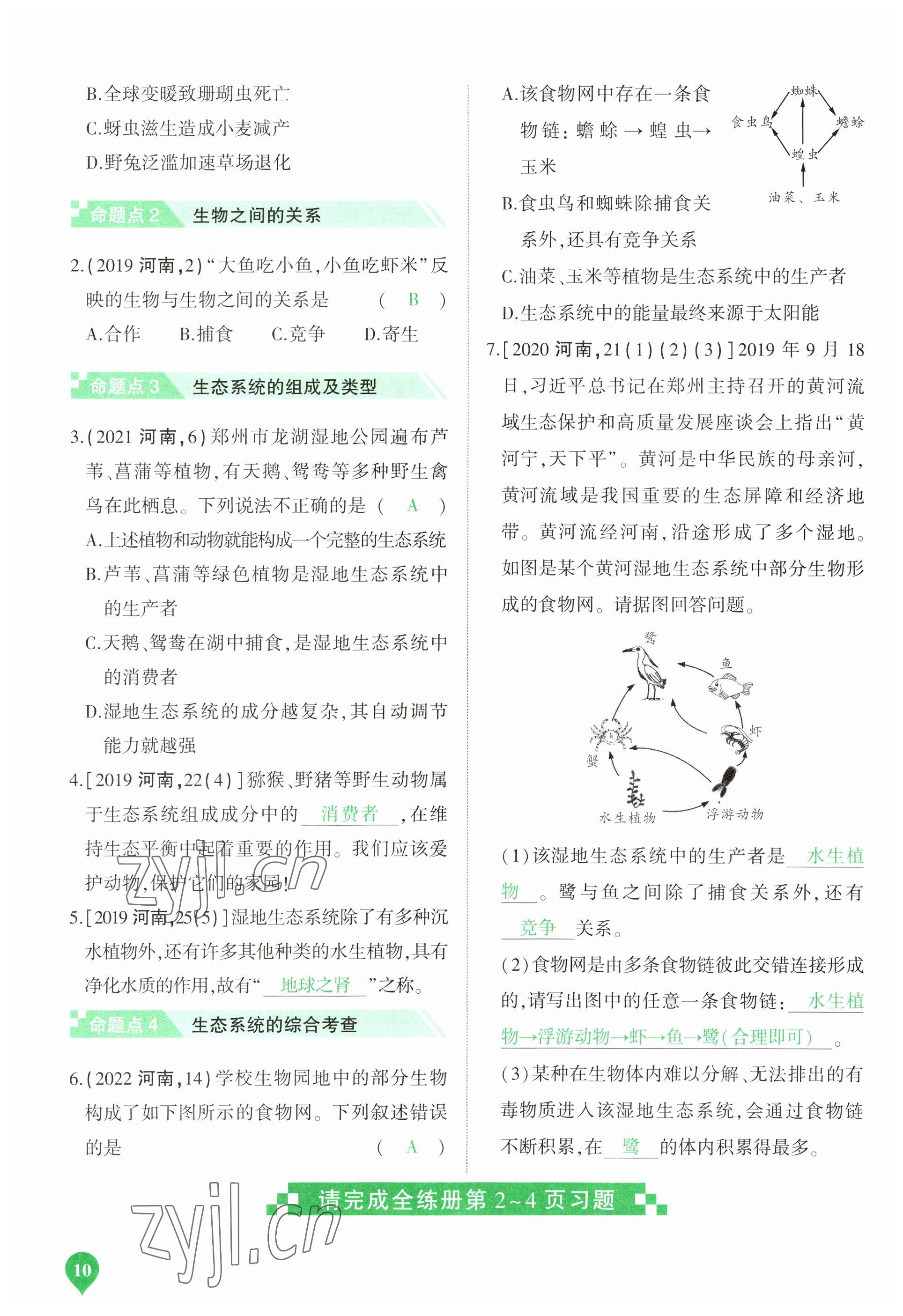 2023年河南中考第一輪總復(fù)習一本全生物 參考答案第10頁