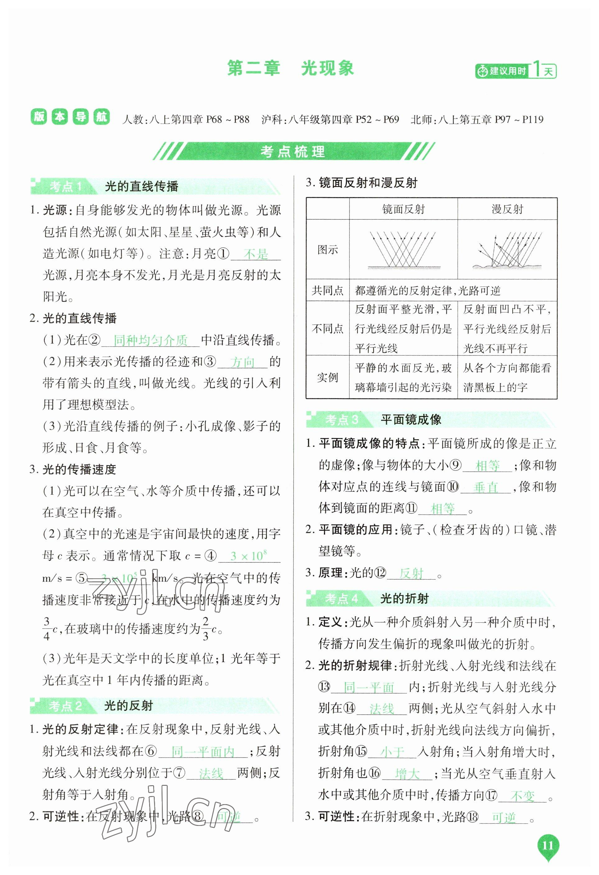 2023年河南中考第一輪總復(fù)習(xí)一本全物理 參考答案第11頁(yè)