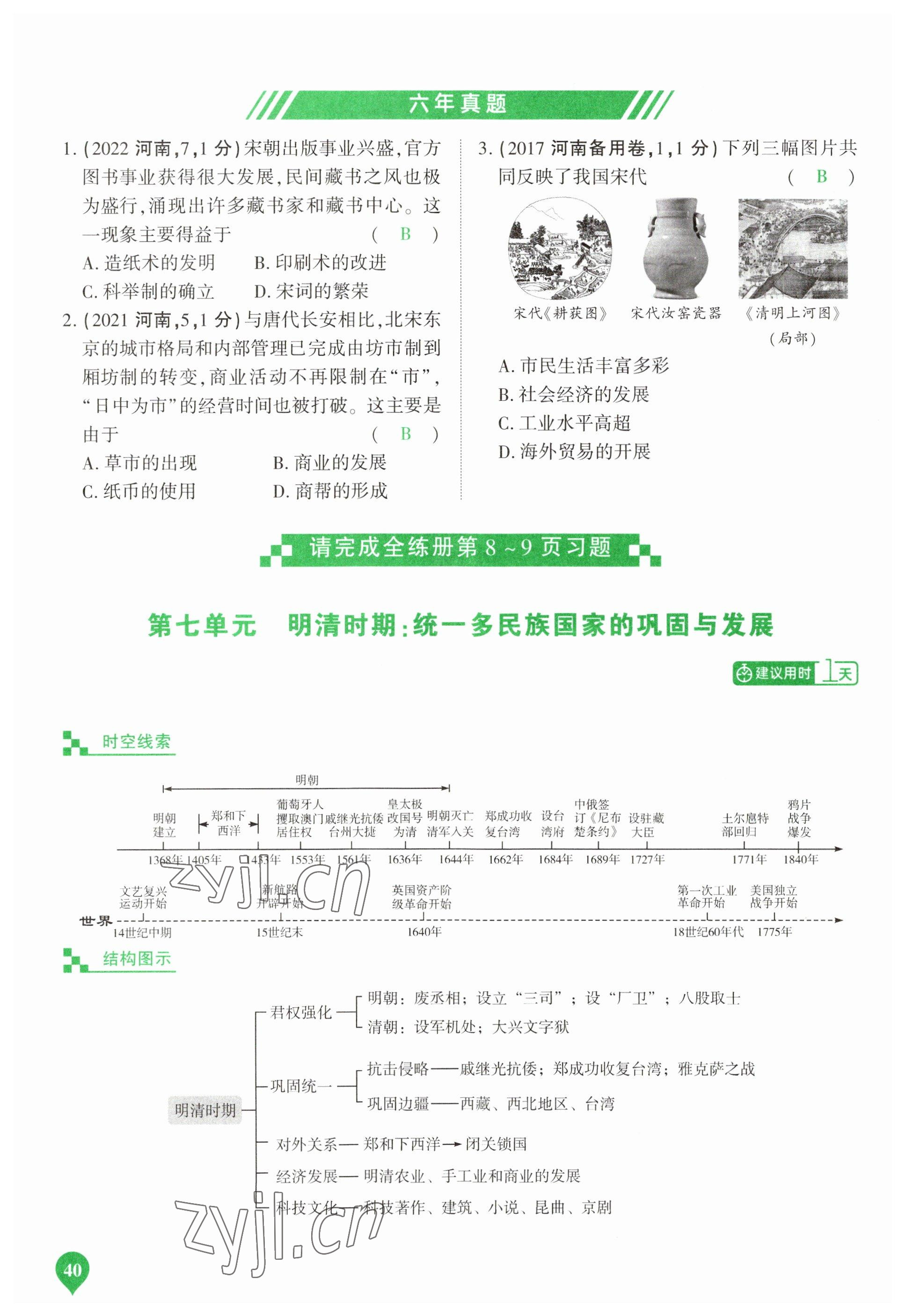 2023年河南中考第一輪總復(fù)習(xí)一本全歷史 參考答案第40頁