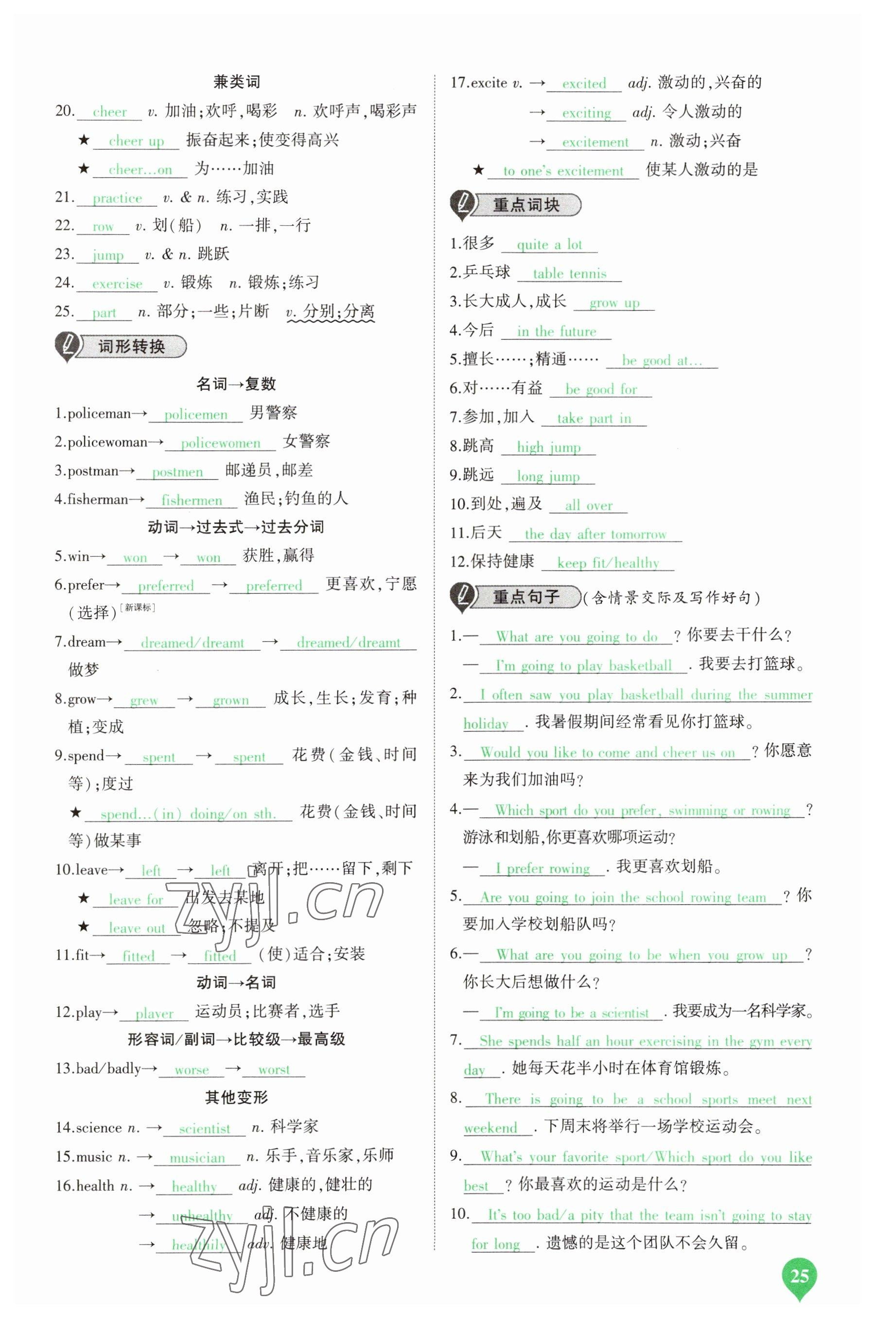 2023年河南中考第一輪總復習一本全英語 參考答案第24頁