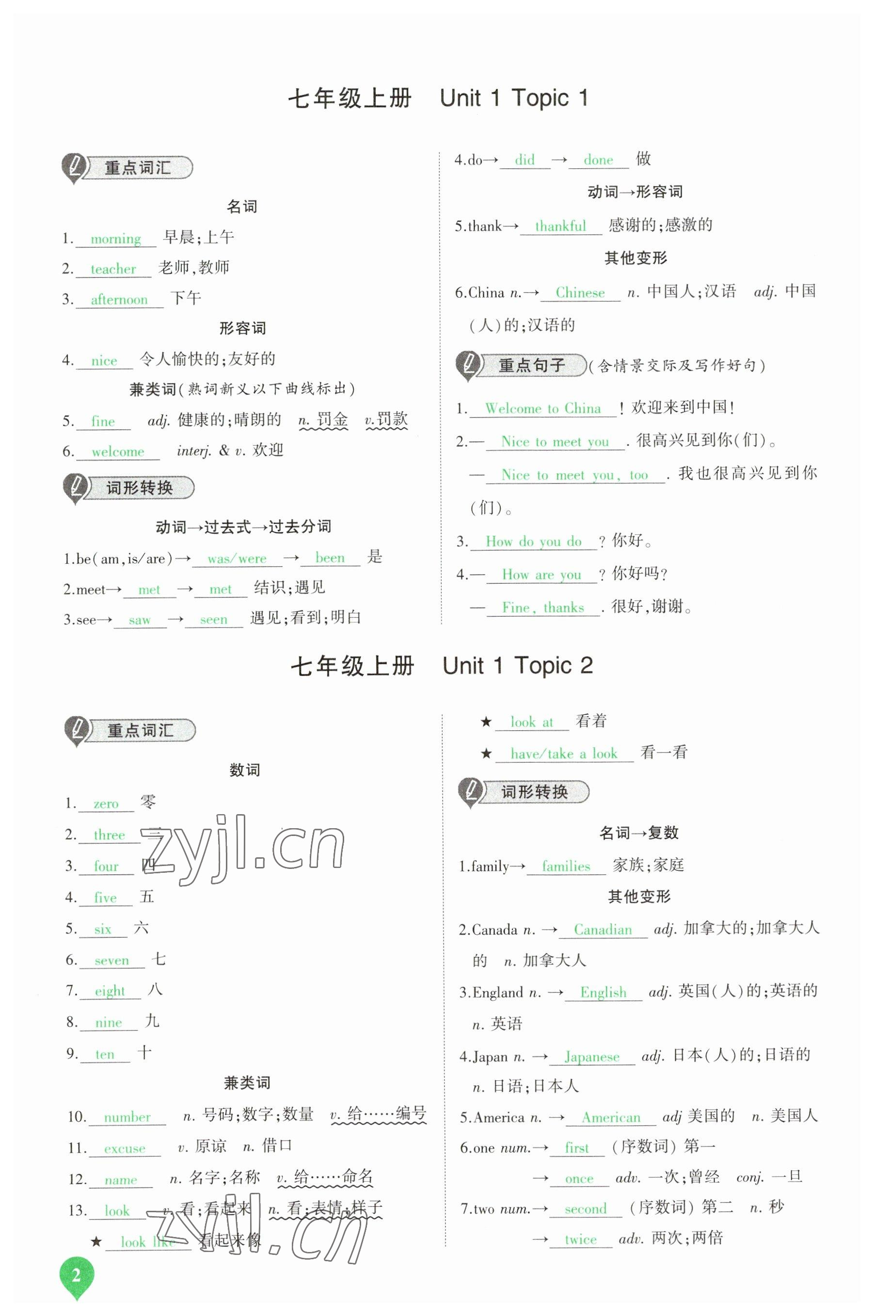 2023年河南中考第一輪總復(fù)習(xí)一本全英語(yǔ) 參考答案第1頁(yè)