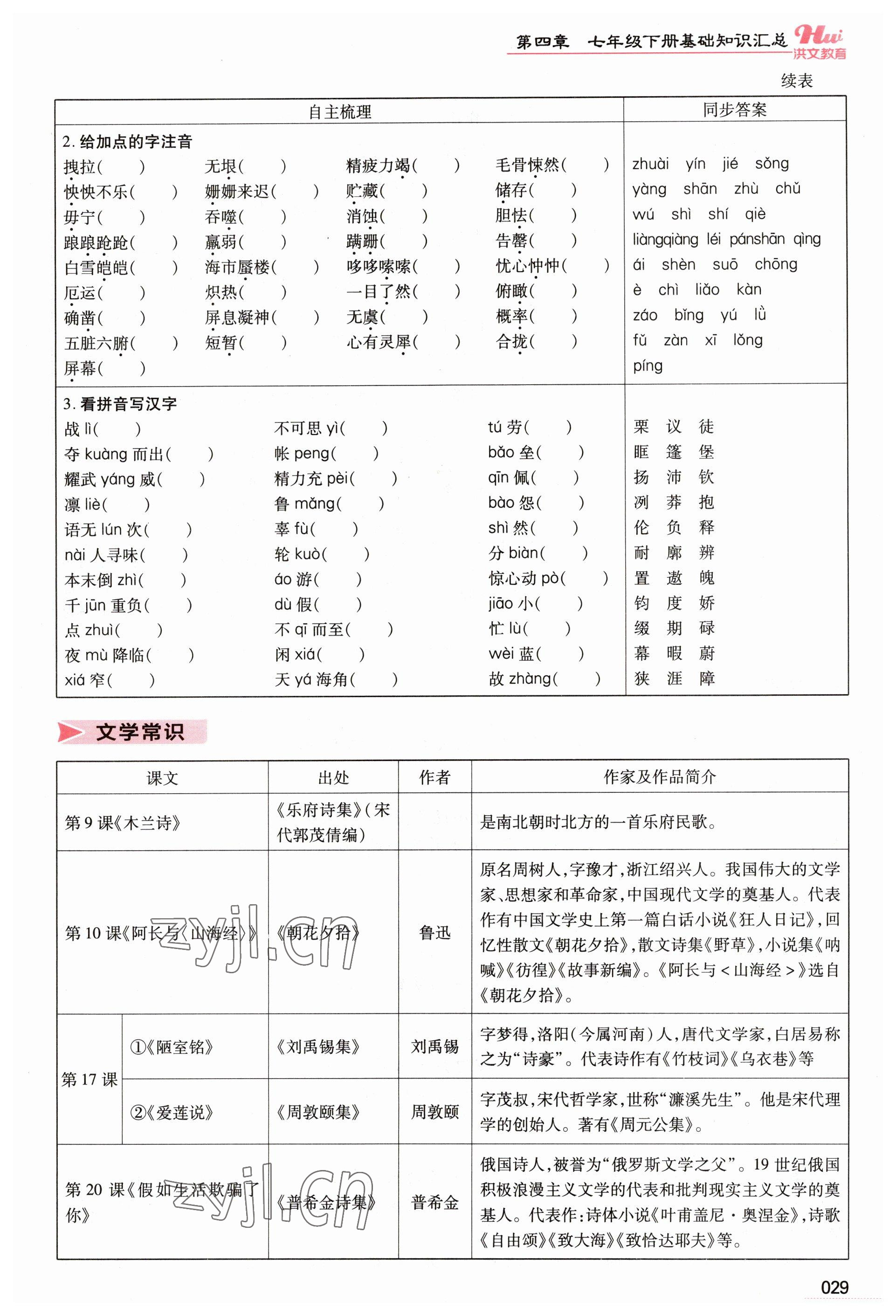 2023年洪文教育最新中考語(yǔ)文河南專版 參考答案第29頁(yè)