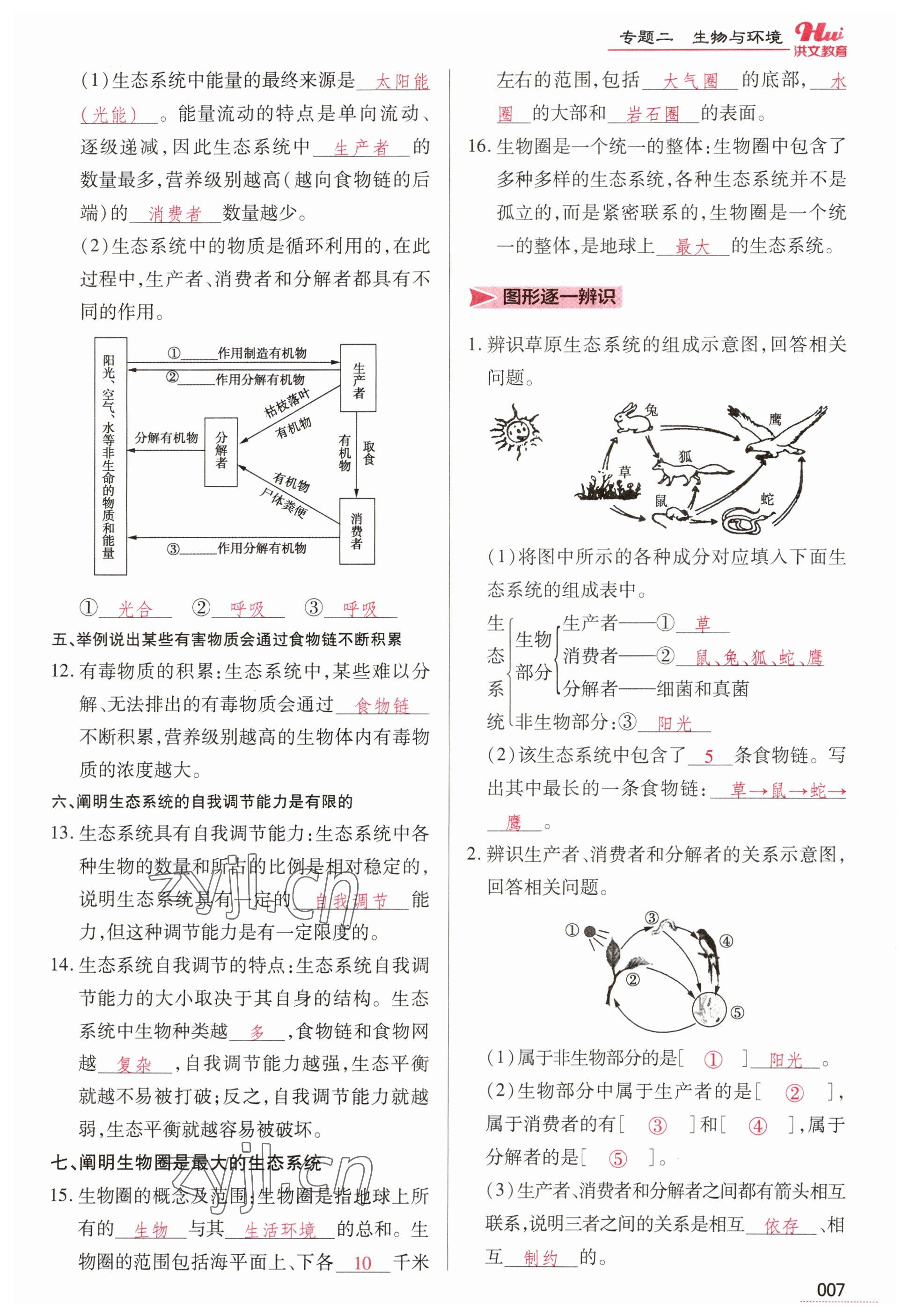 2023年洪文教育最新中考生物河南专版 参考答案第7页