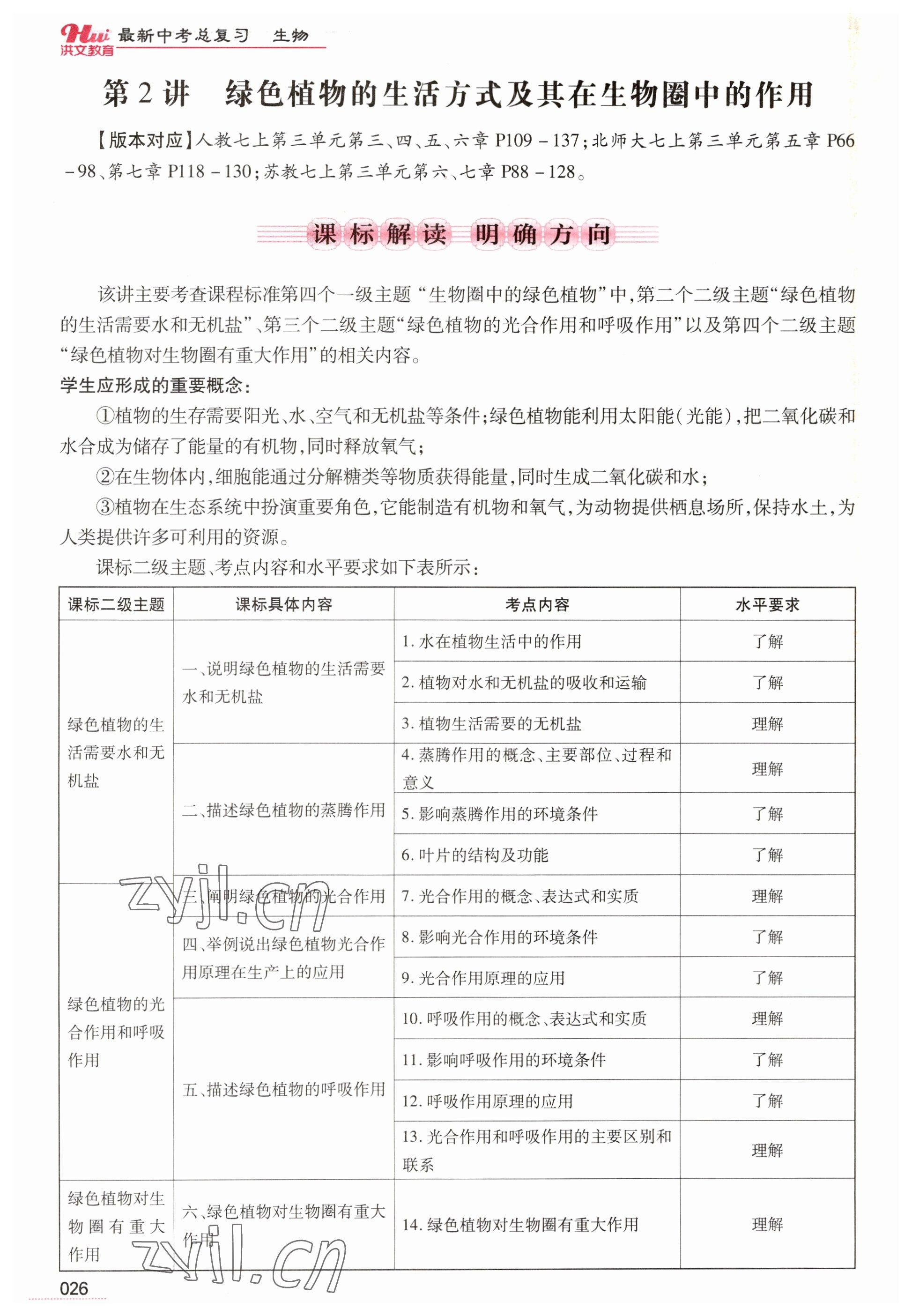 2023年洪文教育最新中考生物河南專版 參考答案第26頁