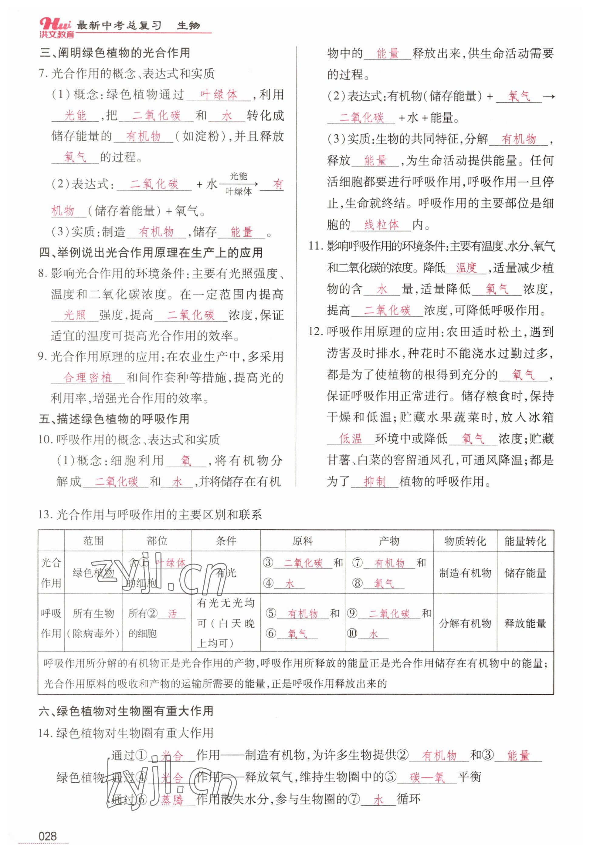 2023年洪文教育最新中考生物河南專版 參考答案第28頁