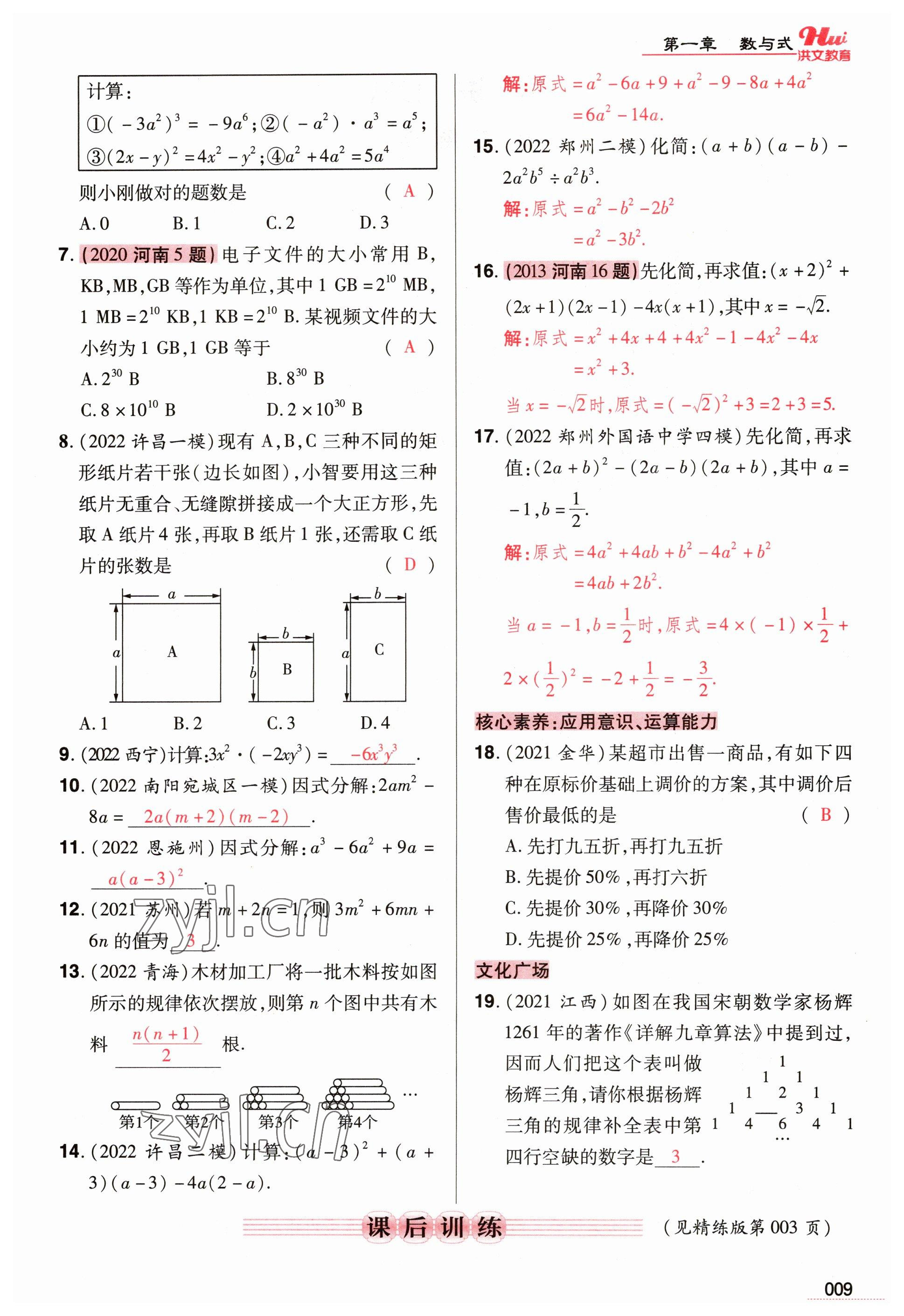 2023年洪文教育最新中考数学河南专版 参考答案第9页