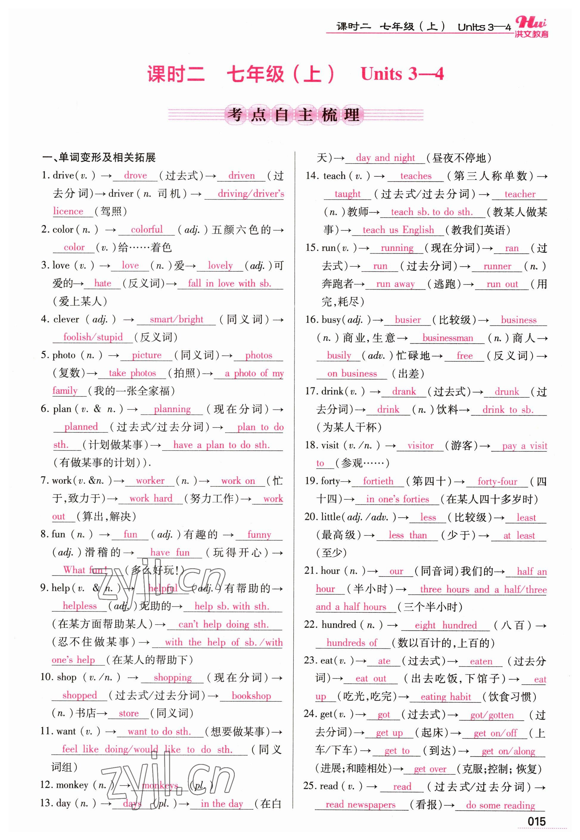 2023年洪文教育最新中考英语河南专版 参考答案第15页