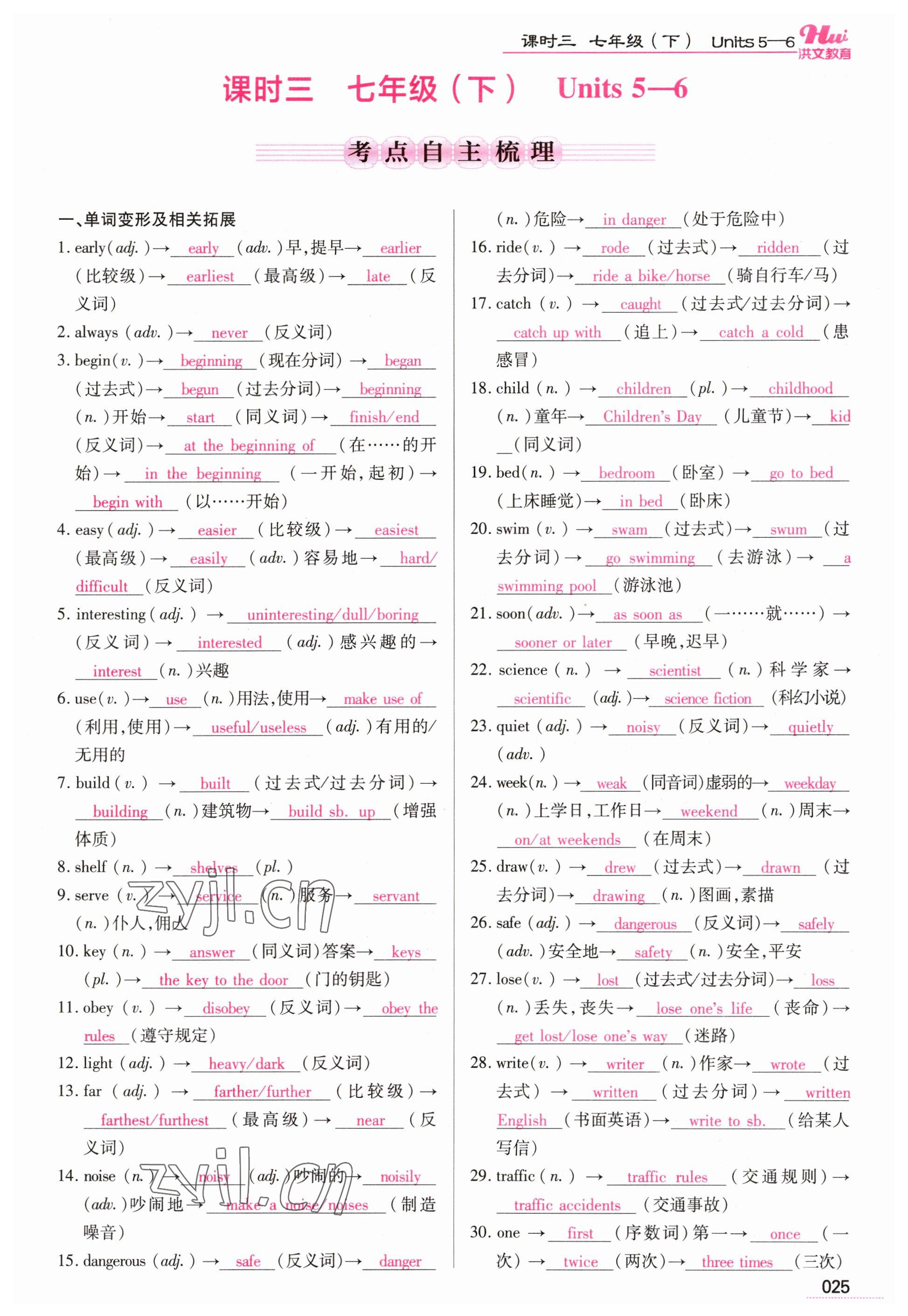 2023年洪文教育最新中考英语河南专版 参考答案第25页