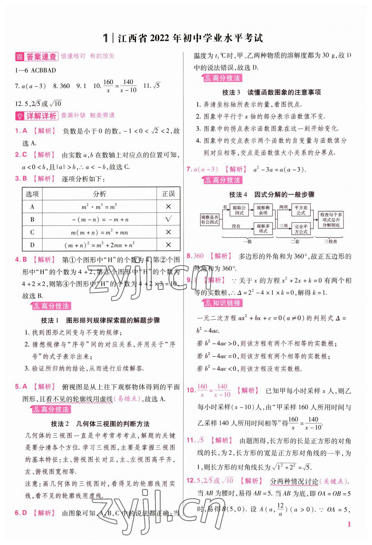 2023年金考卷江西中考45套汇编数学 第1页