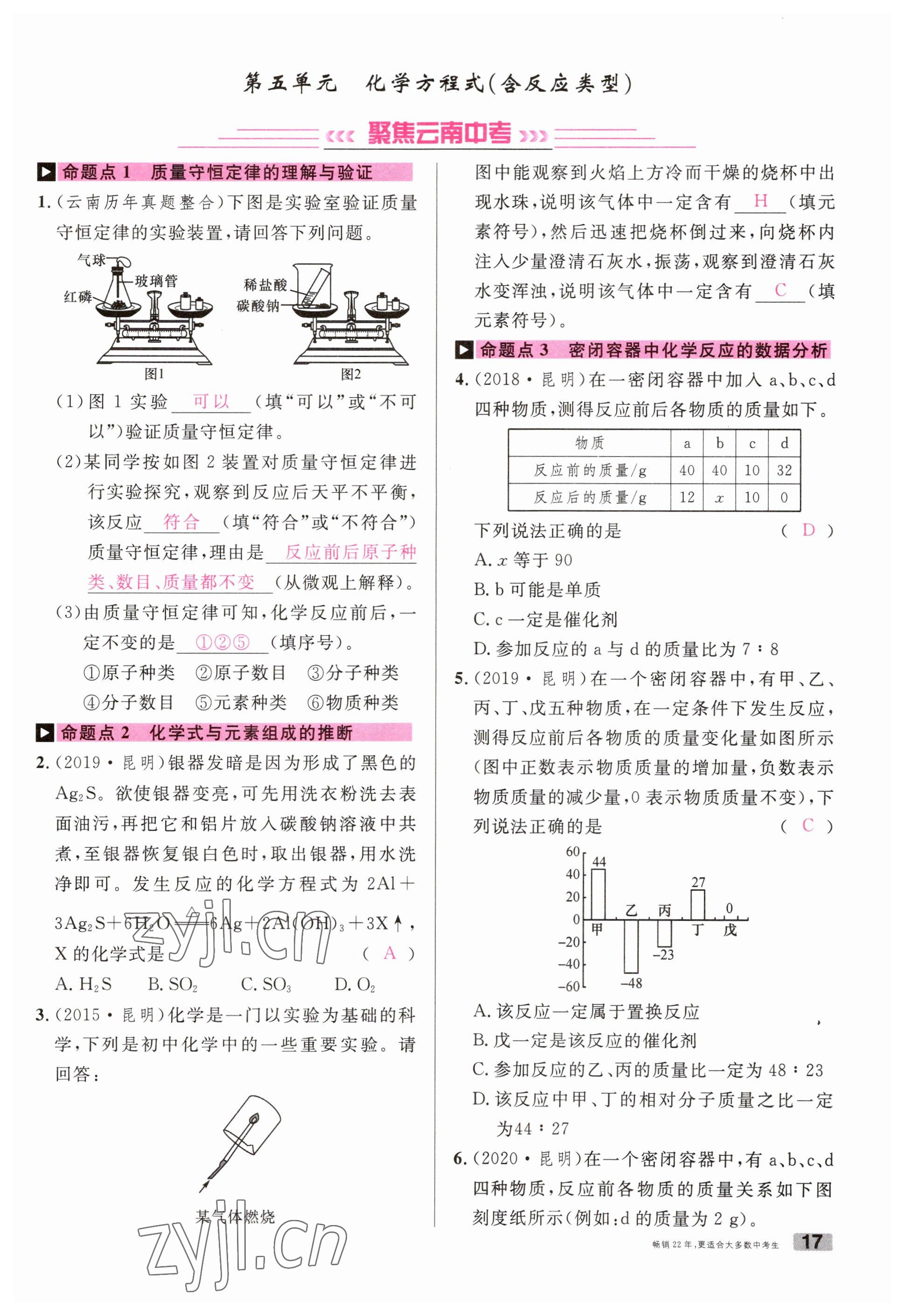 2023年火線100天中考滾動(dòng)復(fù)習(xí)法化學(xué)云南專版 參考答案第17頁(yè)