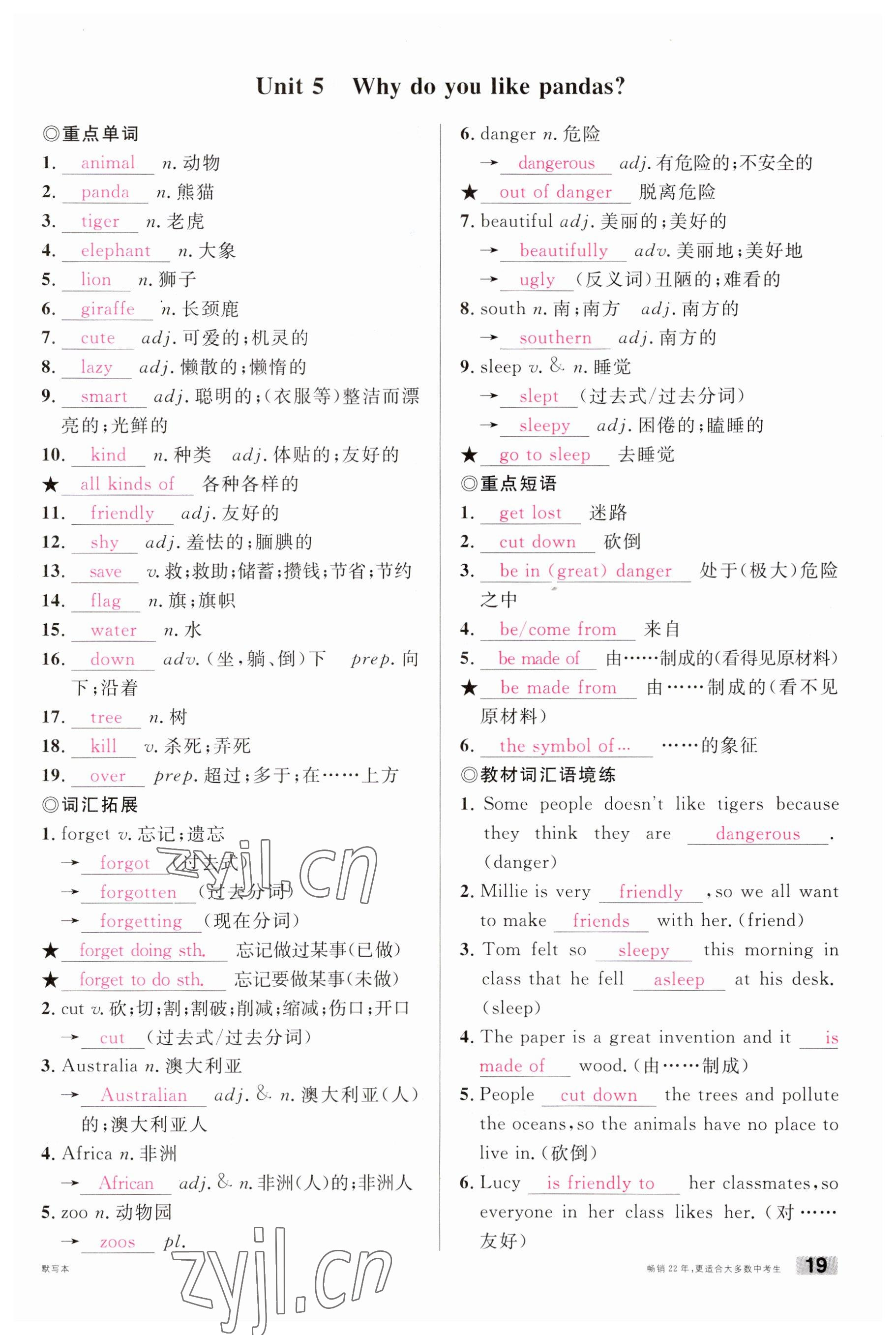 2023年火线100天中考滚动复习法英语云南专版 参考答案第19页