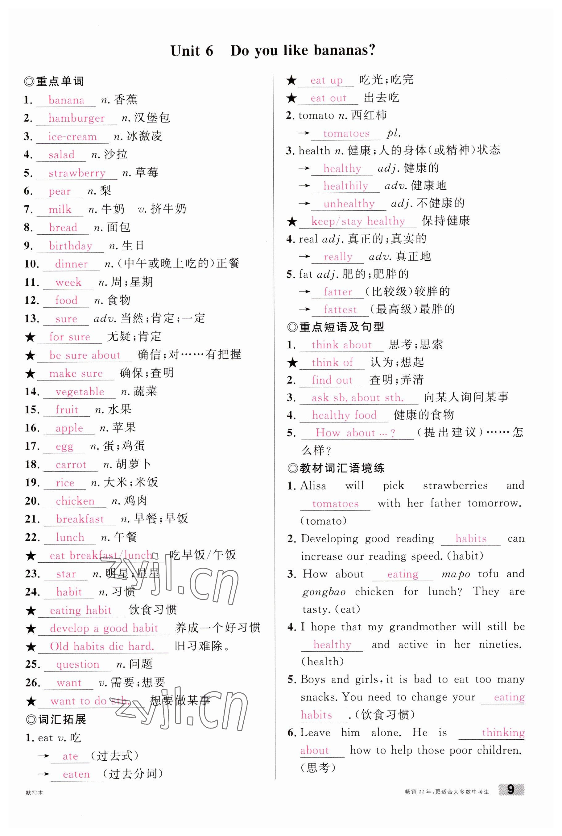 2023年火線100天中考滾動(dòng)復(fù)習(xí)法英語云南專版 參考答案第9頁