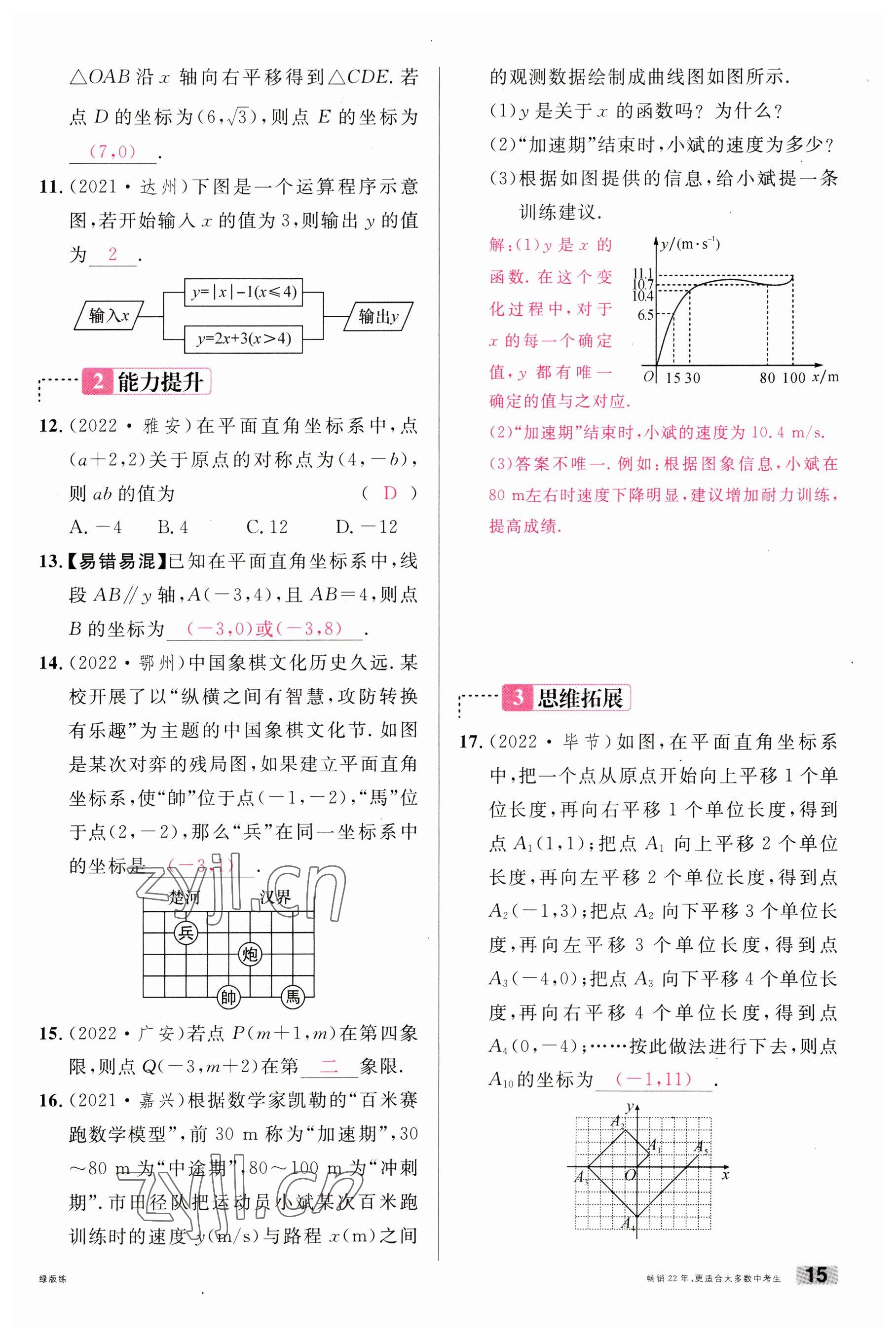 2023年火線100天中考滾動(dòng)復(fù)習(xí)法數(shù)學(xué)云南專版 參考答案第15頁