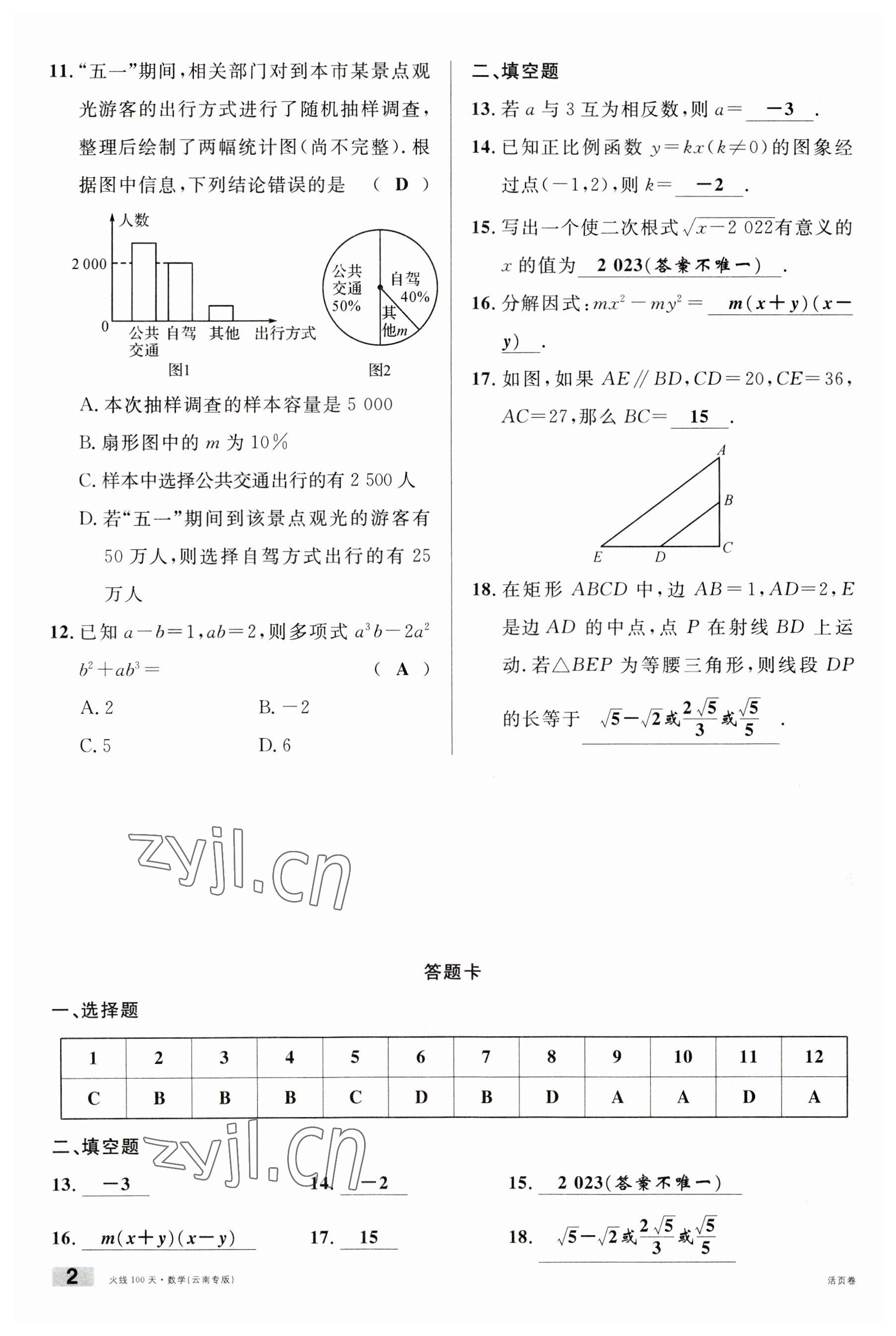 2023年火線100天中考滾動(dòng)復(fù)習(xí)法數(shù)學(xué)云南專版 參考答案第2頁(yè)