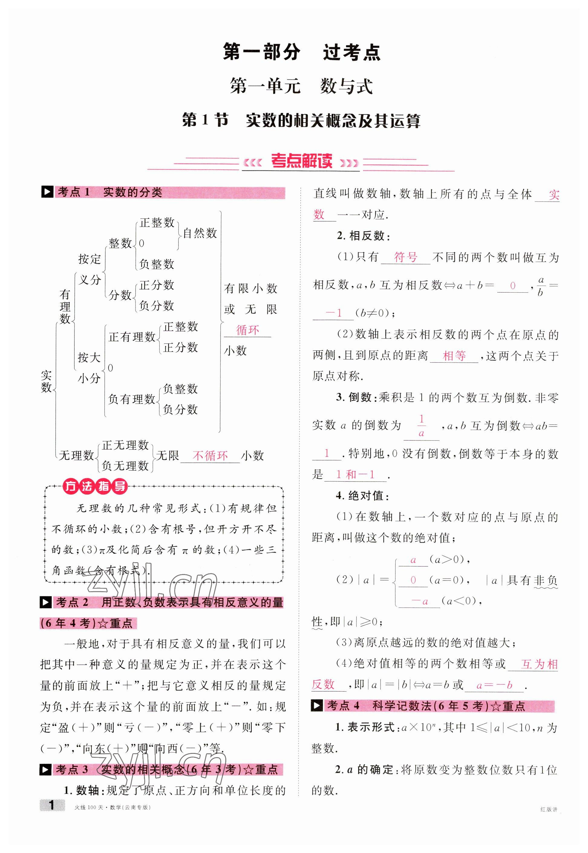 2023年火线100天中考滚动复习法数学云南专版 参考答案第1页