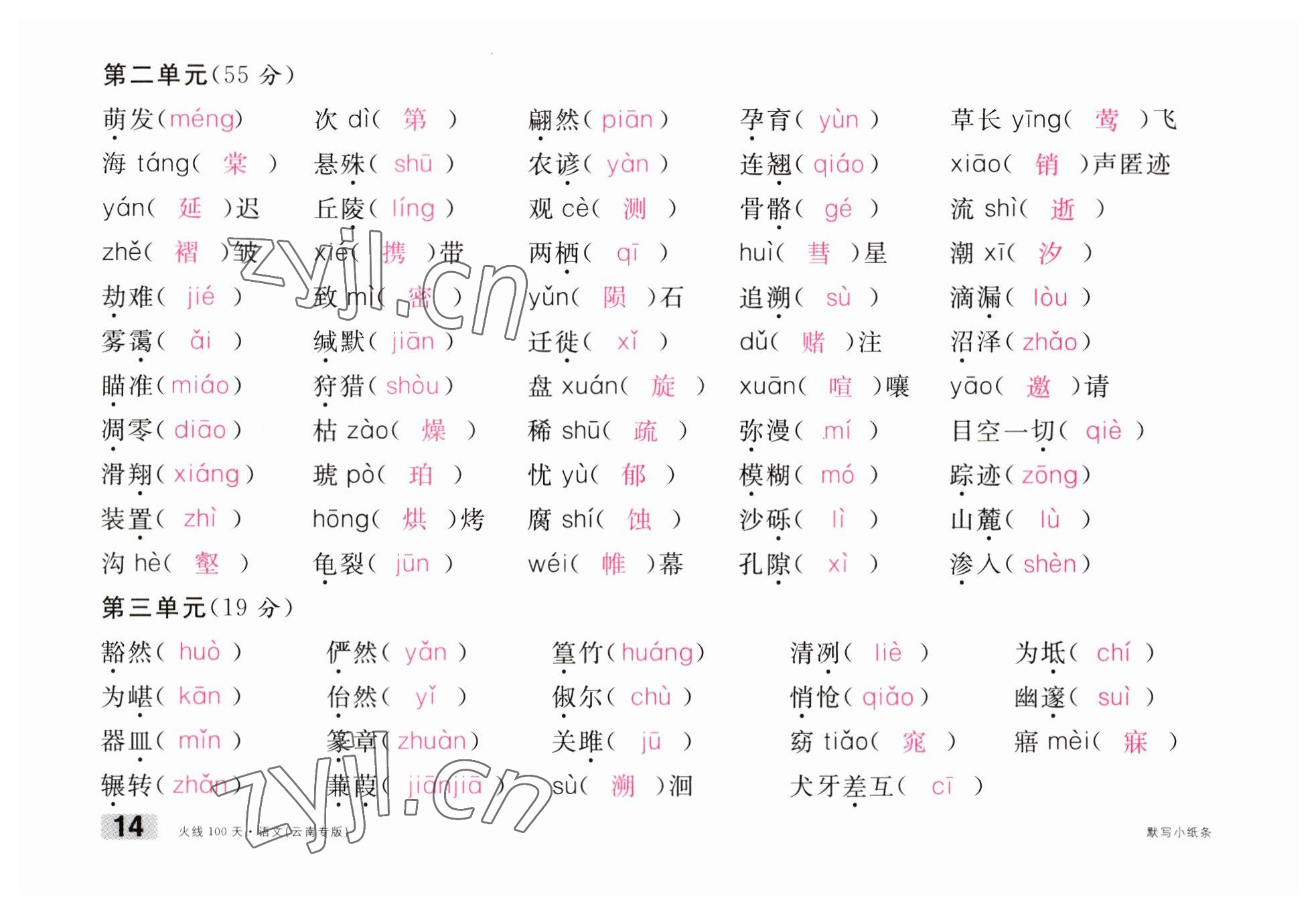 2023年火线100天中考滚动复习法语文云南专版 参考答案第14页