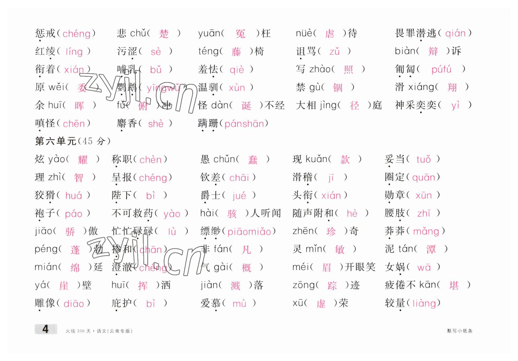 2023年火線100天中考滾動復(fù)習(xí)法語文云南專版 參考答案第4頁