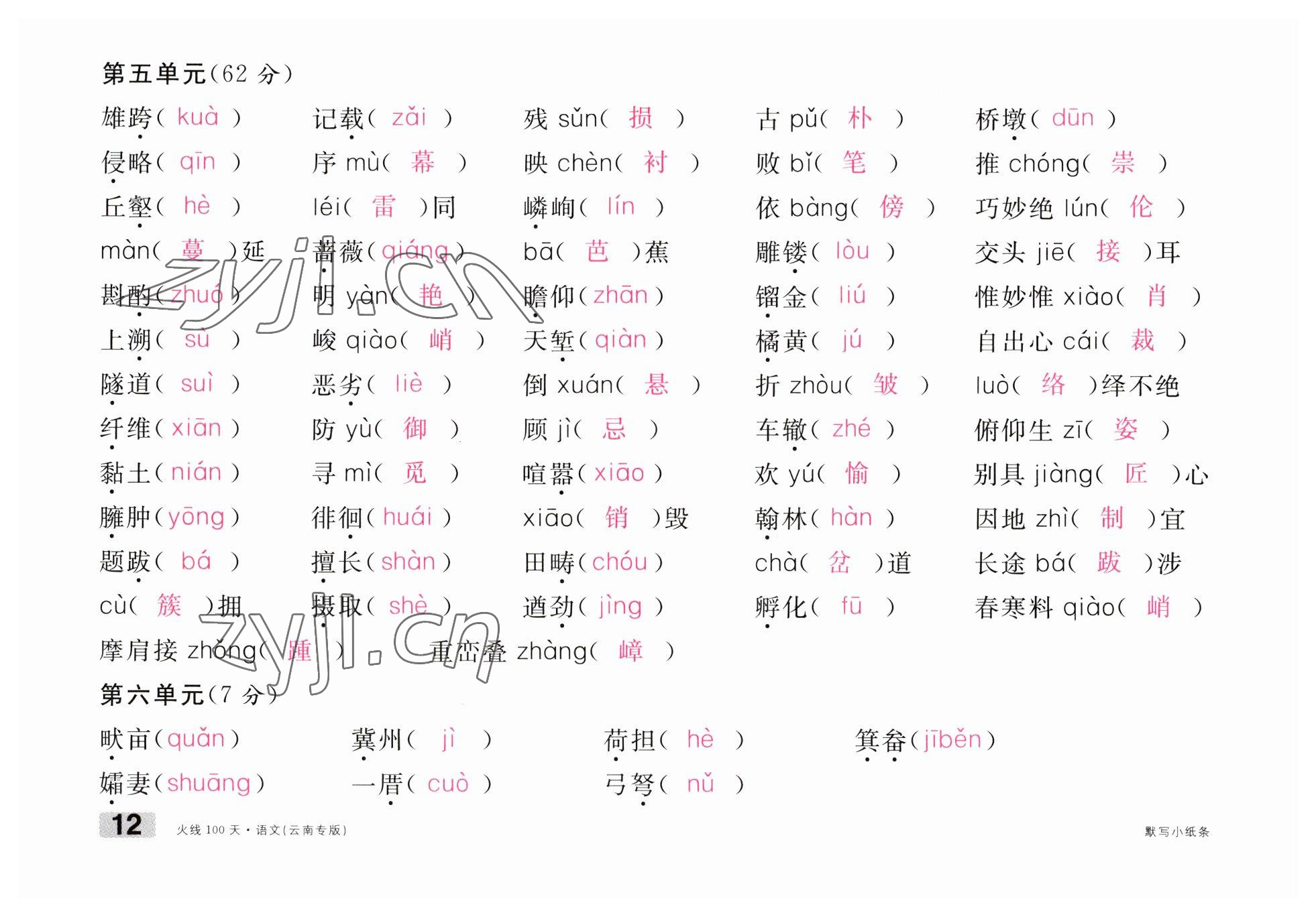 2023年火線100天中考滾動復(fù)習(xí)法語文云南專版 參考答案第12頁