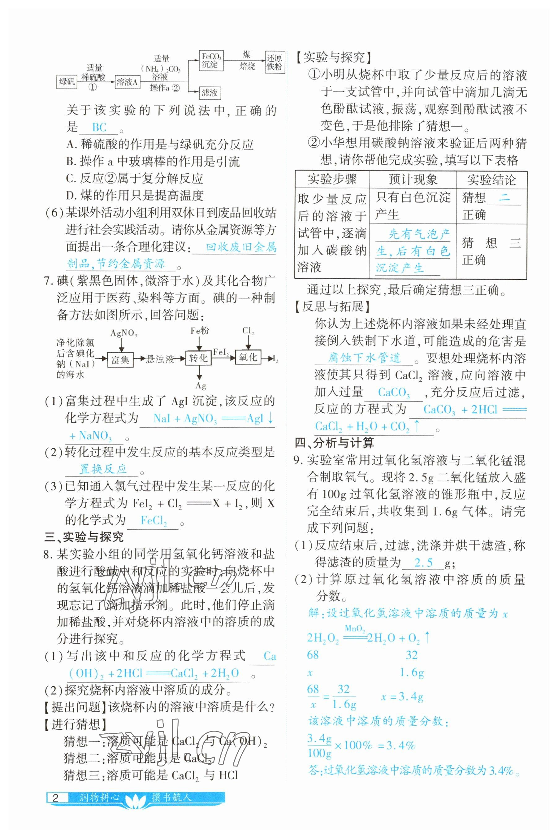 2023年721中考總復(fù)習(xí)化學(xué) 參考答案第2頁(yè)