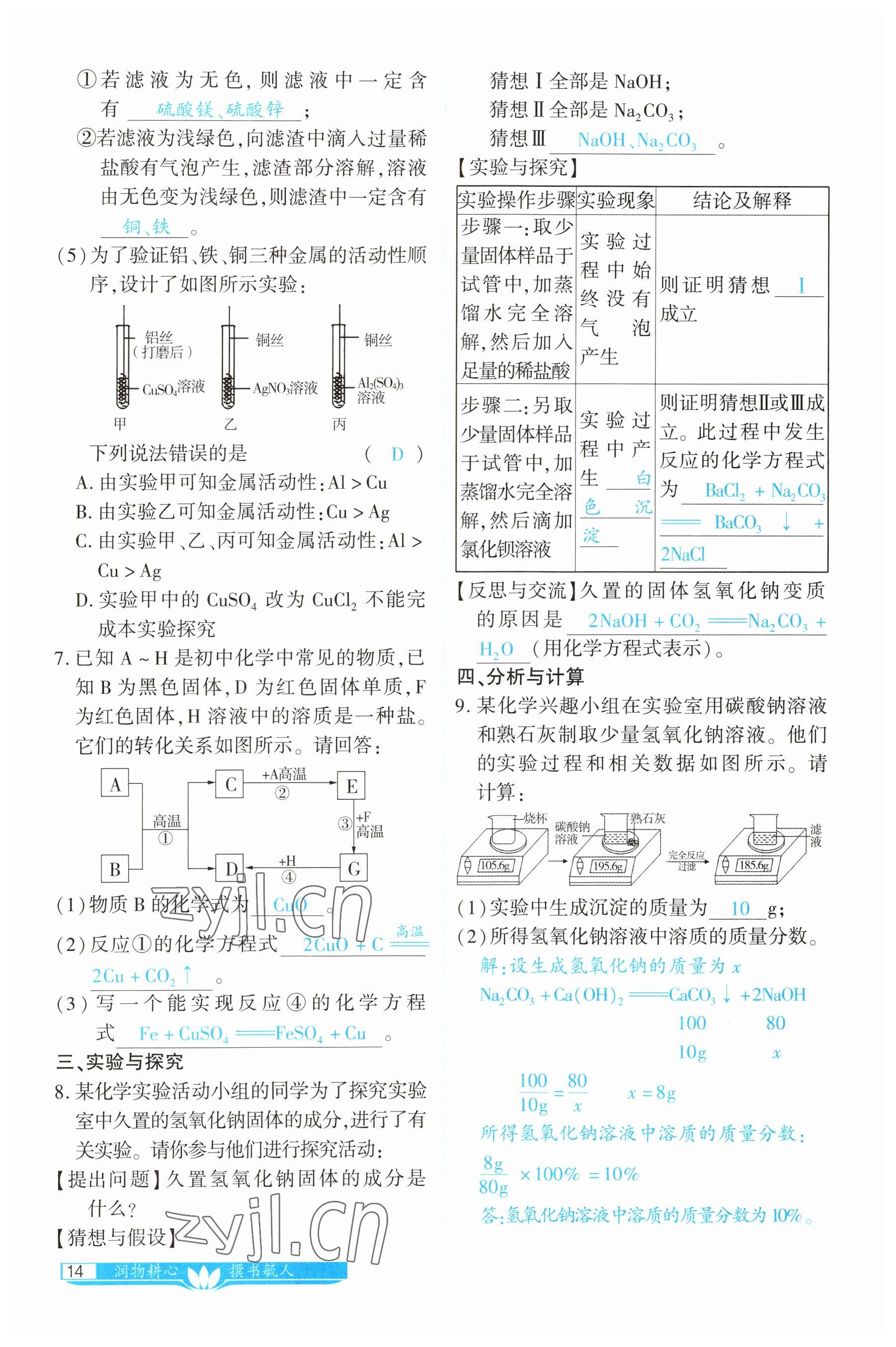 2023年721中考總復(fù)習(xí)化學(xué) 參考答案第14頁