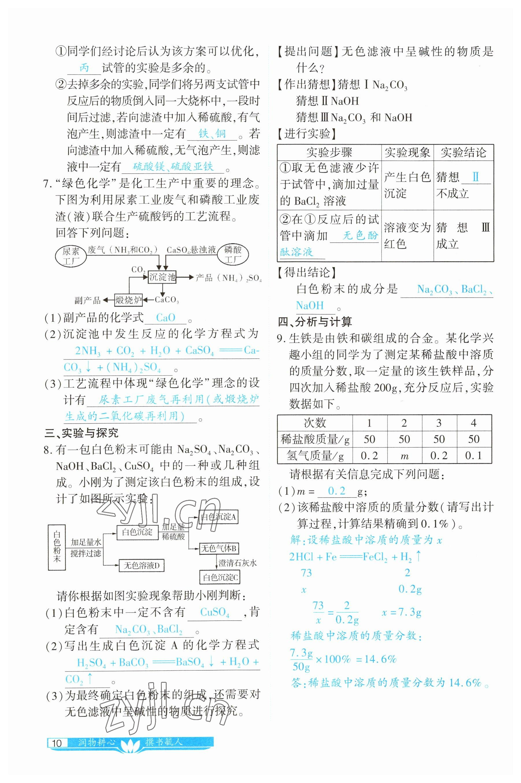 2023年721中考總復(fù)習(xí)化學(xué) 參考答案第10頁