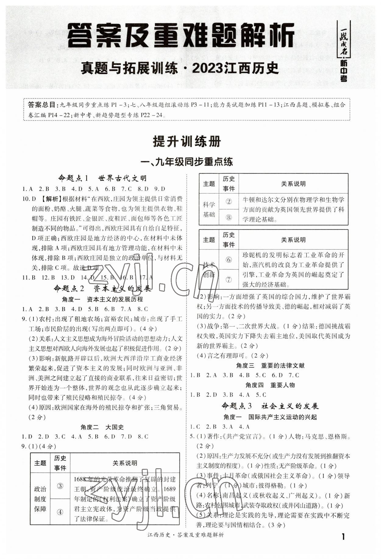 2023年一战成名中考真题与拓展训练历史江西专版 第1页