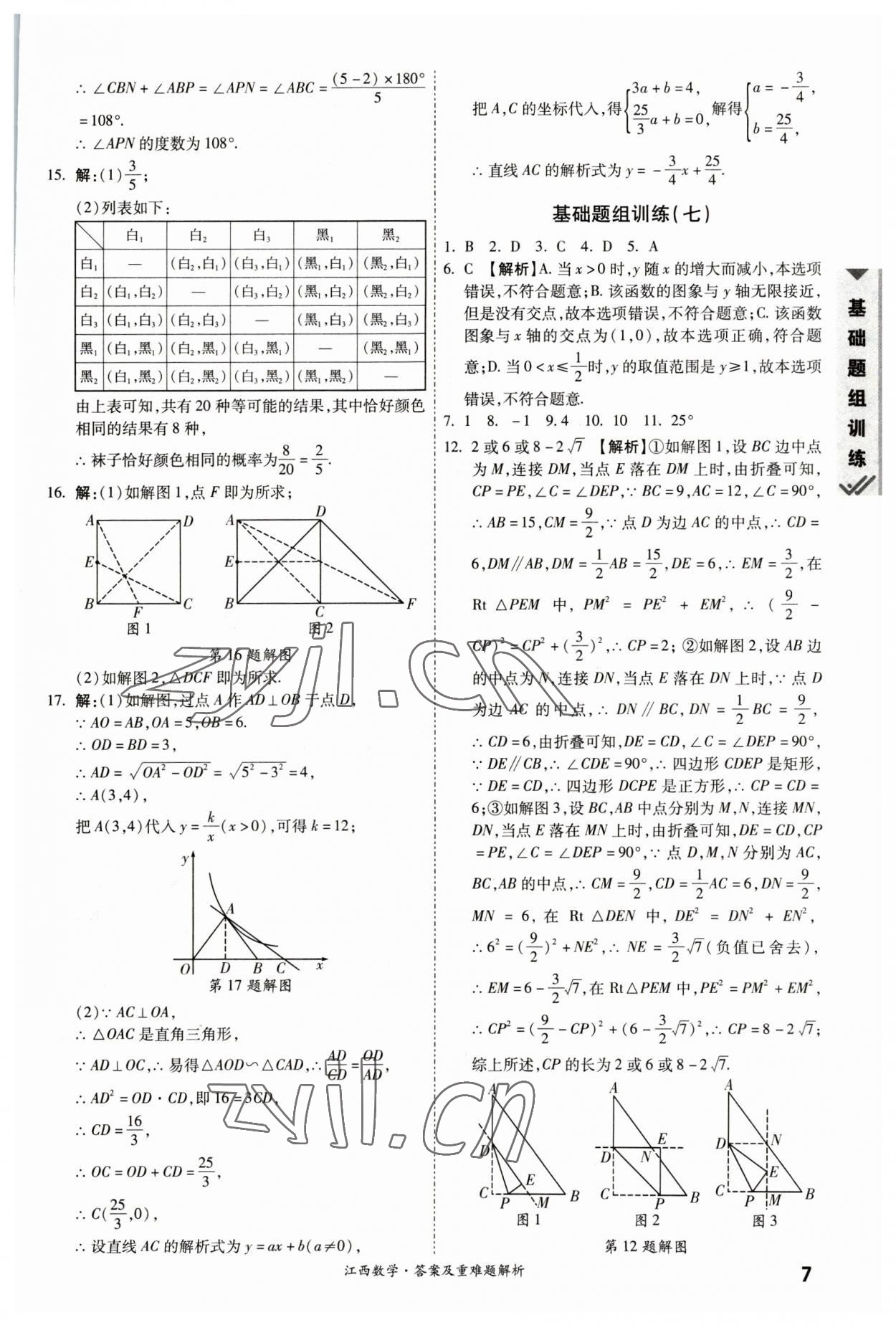2023年一戰(zhàn)成名中考真題與拓展訓(xùn)練數(shù)學(xué)江西專版 參考答案第6頁