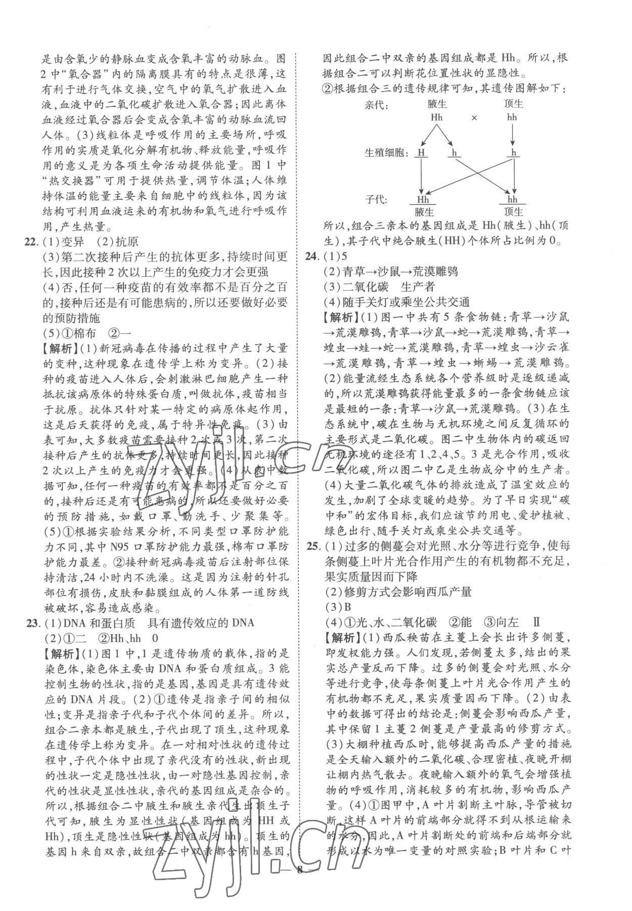 2023年3年真題2年模擬1年預(yù)測(cè)生物菏澤專版 參考答案第8頁