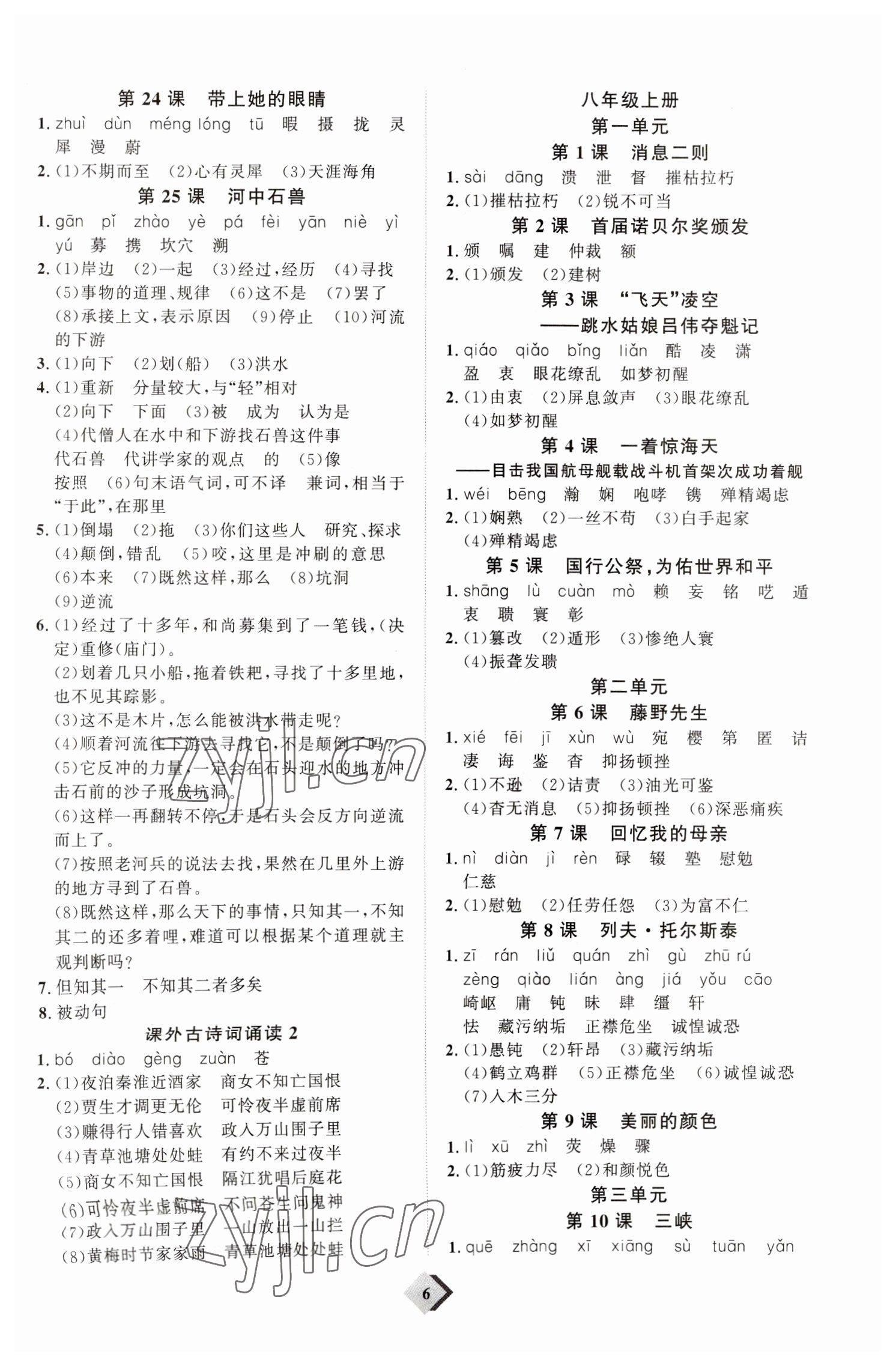 2023年优加学案赢在中考语文潍坊专版 参考答案第6页