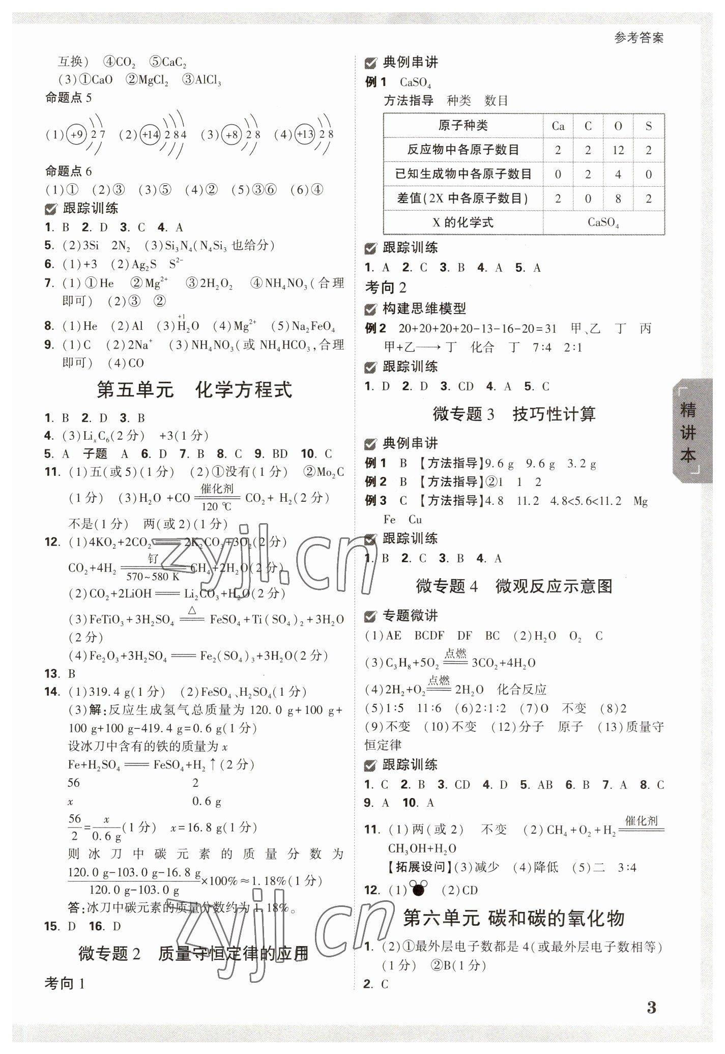 2023年万唯中考试题研究化学山东专版 参考答案第12页