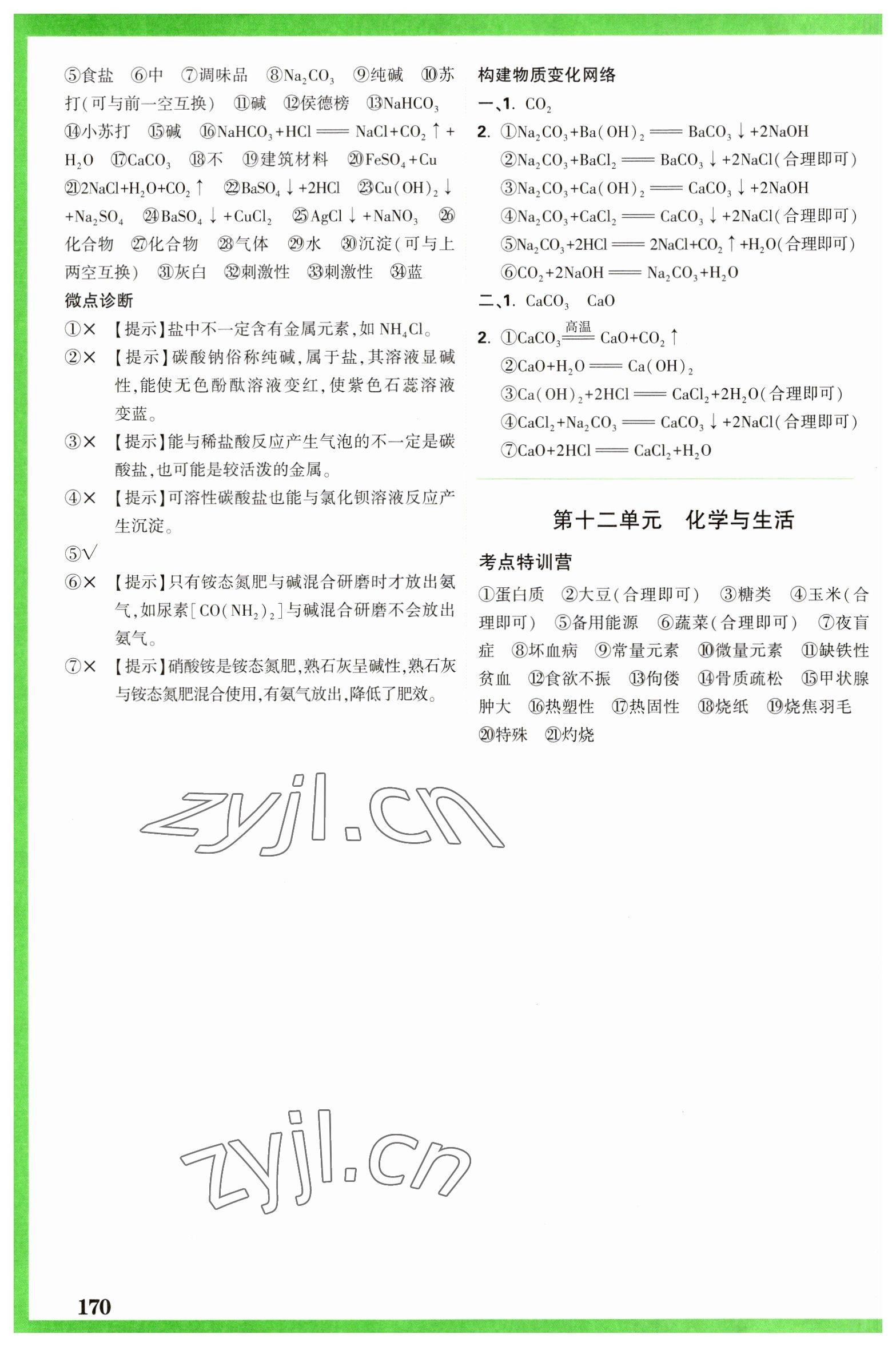 2023年萬唯中考試題研究化學(xué)山東專版 參考答案第10頁