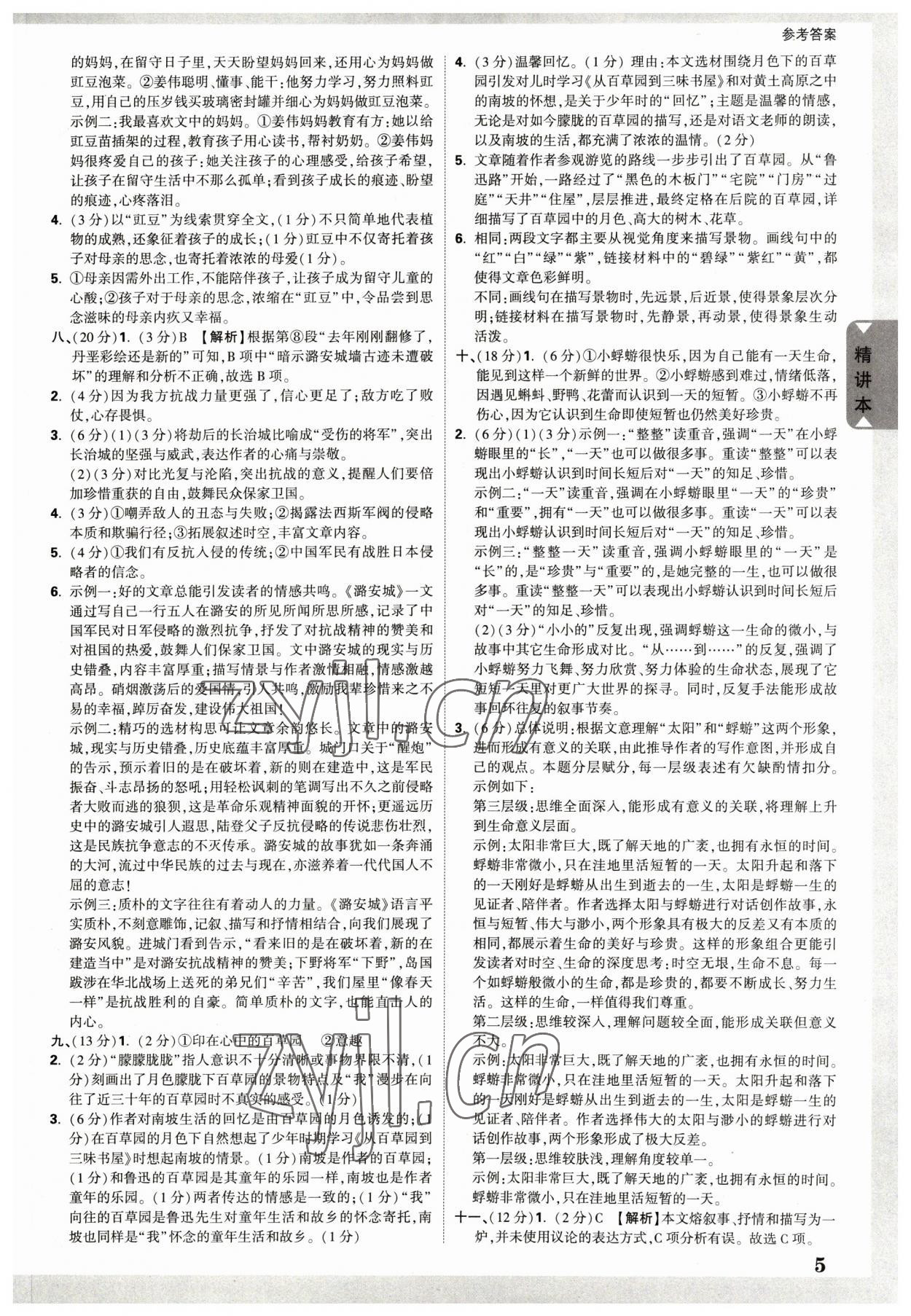 2023年萬唯中考試題研究語文廣西專版 參考答案第4頁