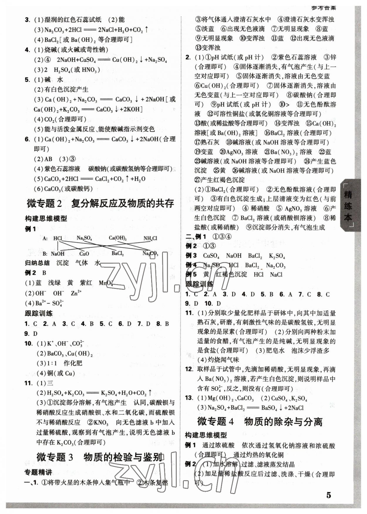 2023年万唯中考试题研究化学广西专版 参考答案第5页