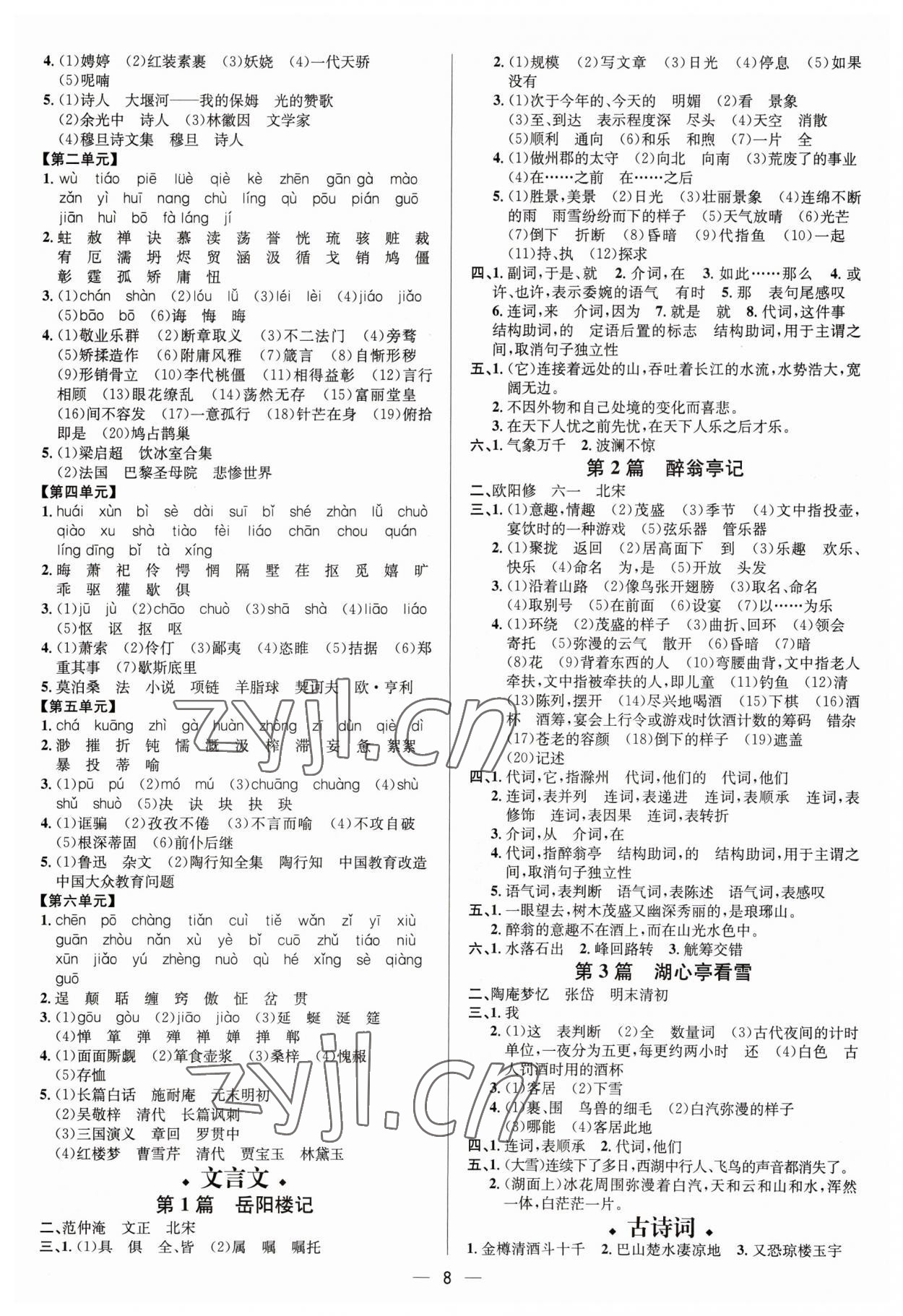 2023年中考对策语文潍坊专版&nbsp;参考答案第8页