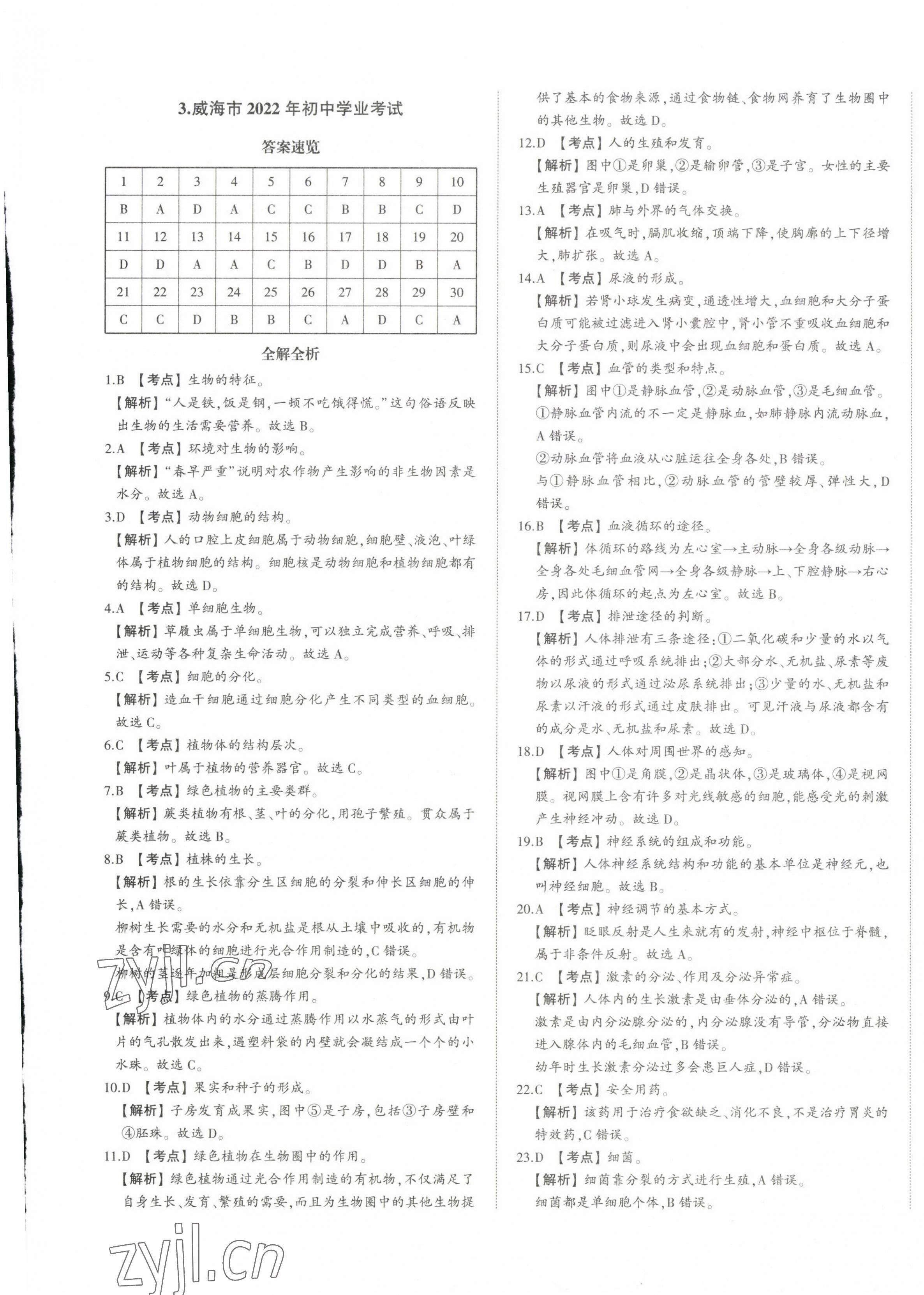 2023年星躍龍門中考真題匯編卷生物山東專版 第5頁