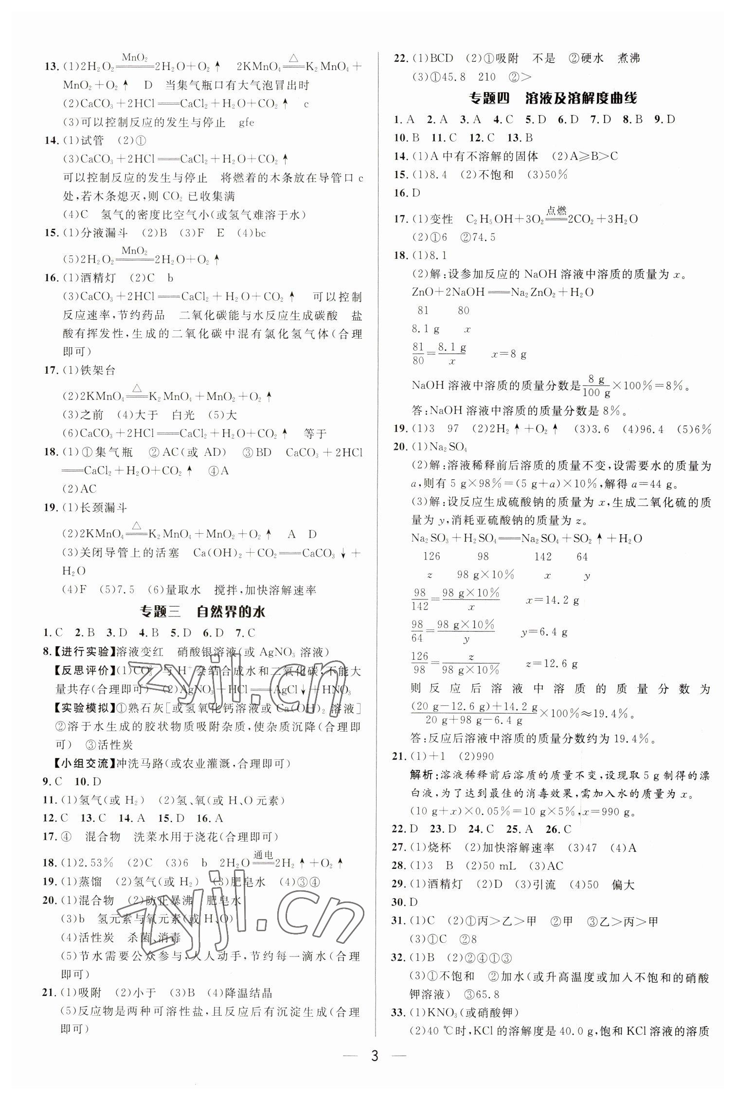 2023年正大图书中考真题分类卷化学 参考答案第3页