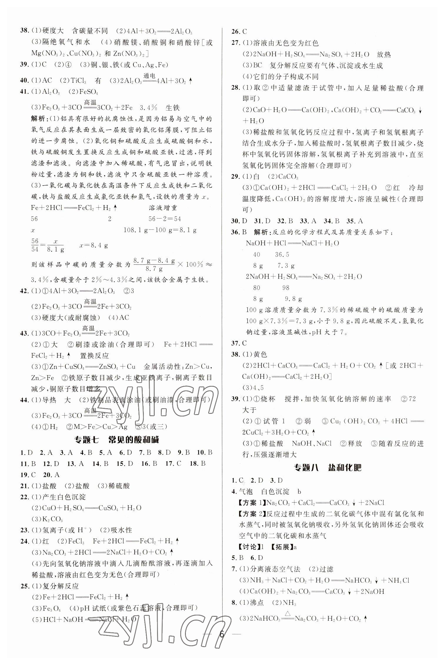 2023年正大图书中考真题分类卷化学 参考答案第6页