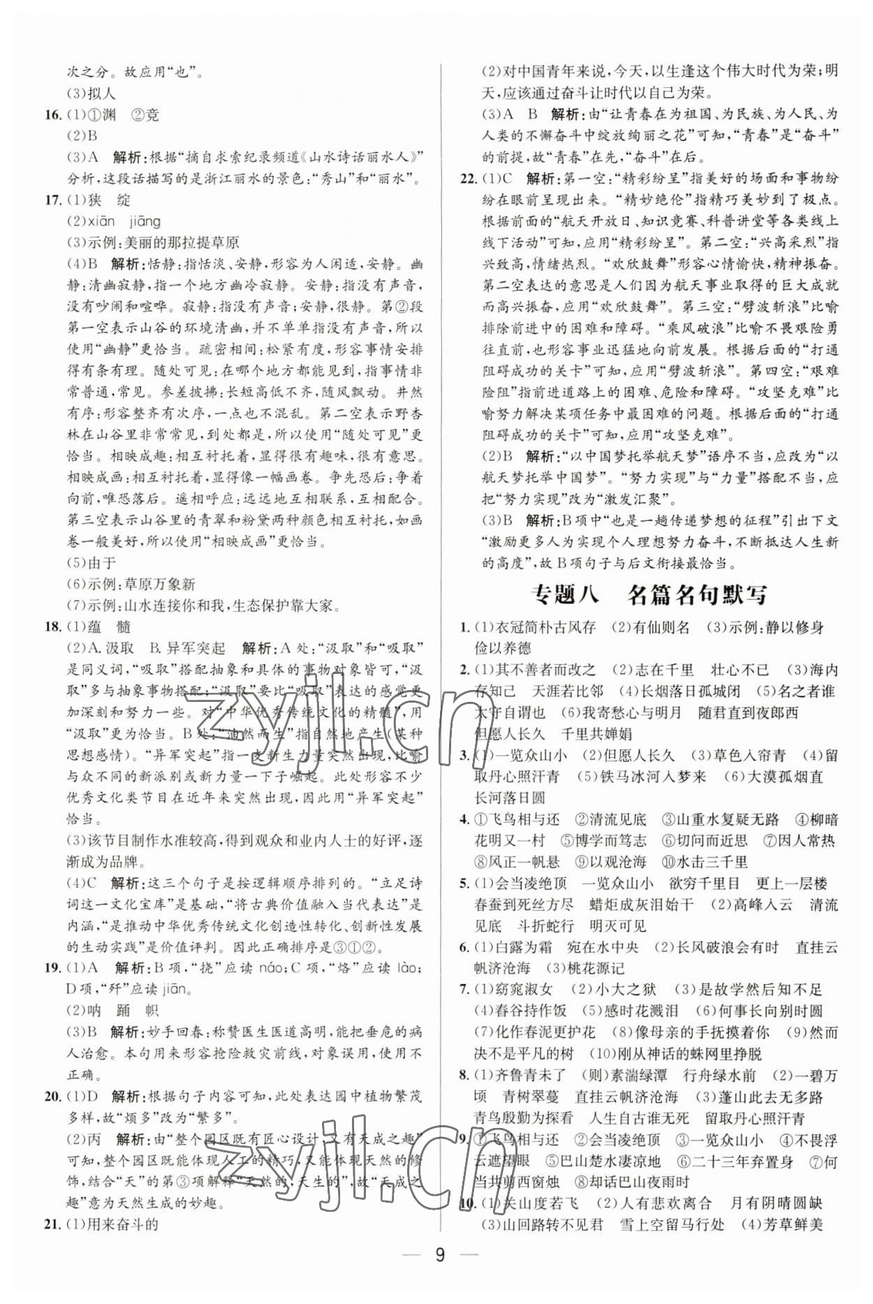 2023年正大圖書中考真題分類卷語(yǔ)文 參考答案第9頁(yè)