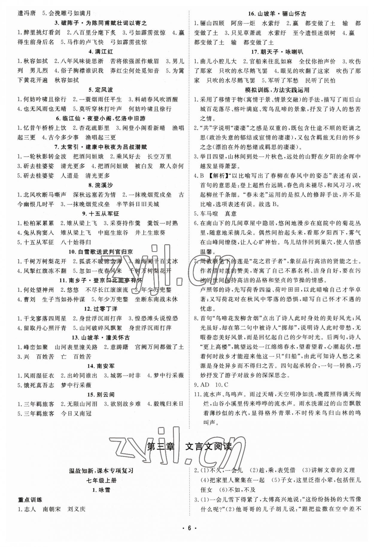 2023年初中總復習手冊中國石油大學出版社語文人教版 參考答案第5頁