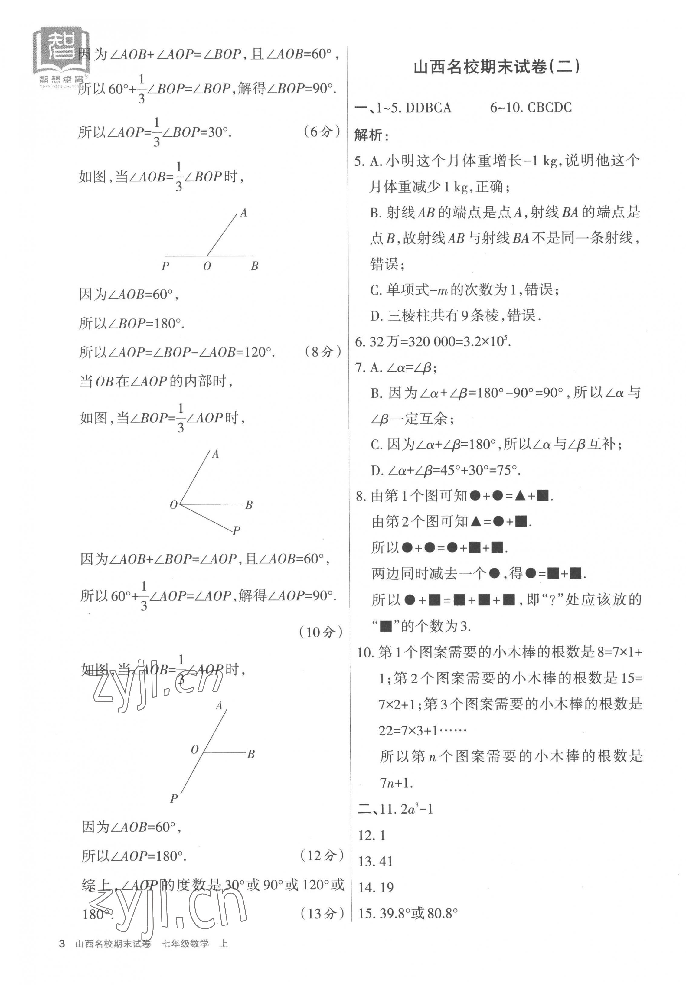 2022年山西名校期末試卷七年級(jí)數(shù)學(xué)上冊(cè)人教版 參考答案第3頁(yè)