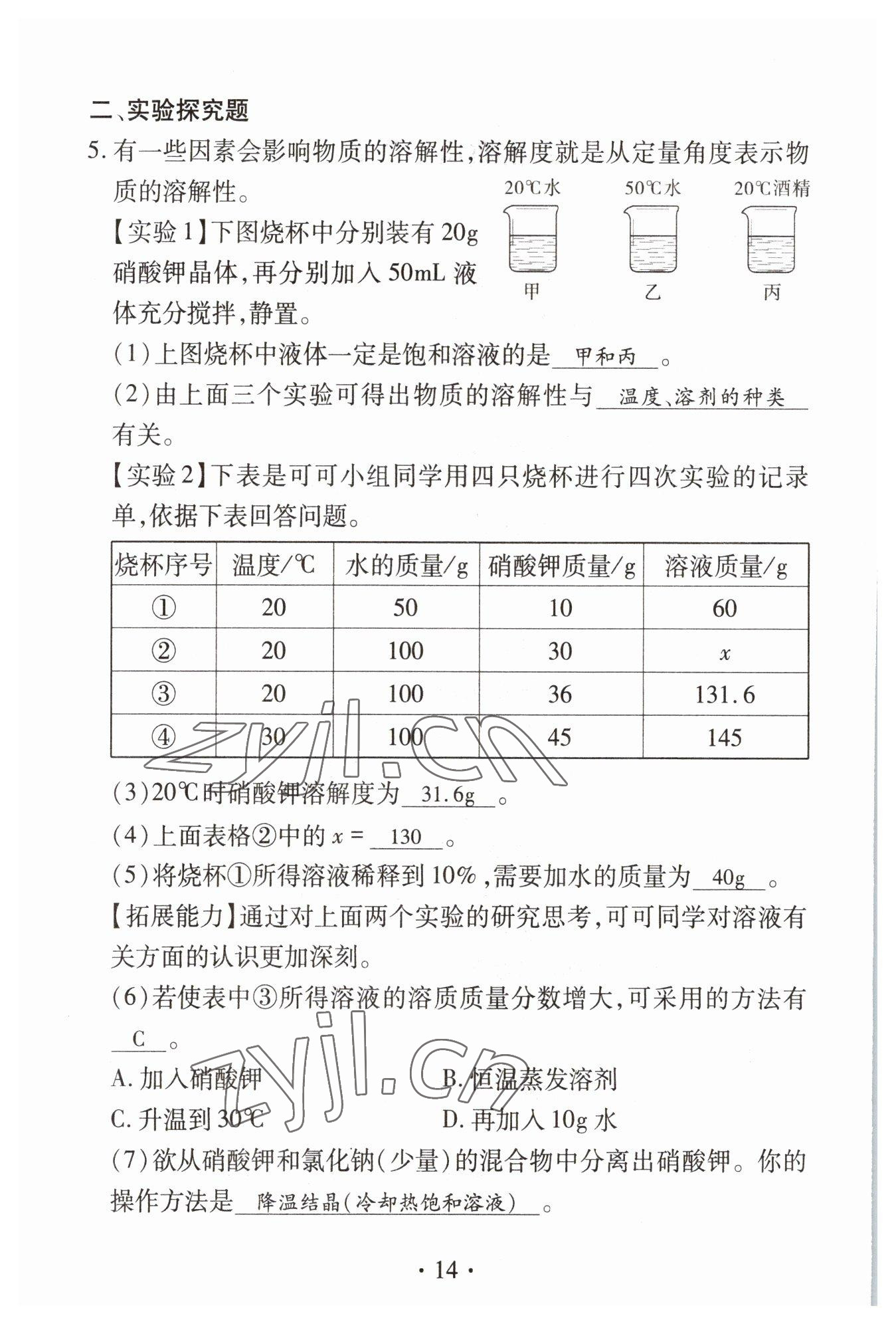 2023年优课堂给力A加中考化学总复习 参考答案第14页