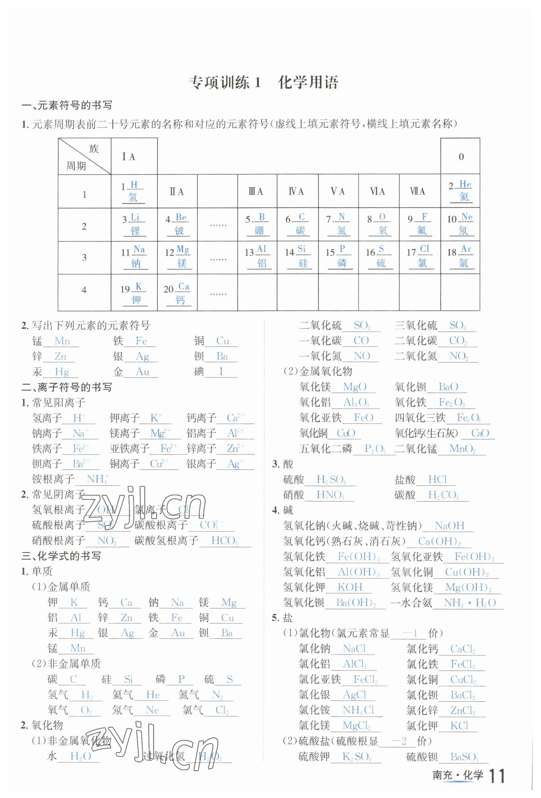 2023年國華圖書中考拐點(diǎn)化學(xué)南充專版 參考答案第11頁