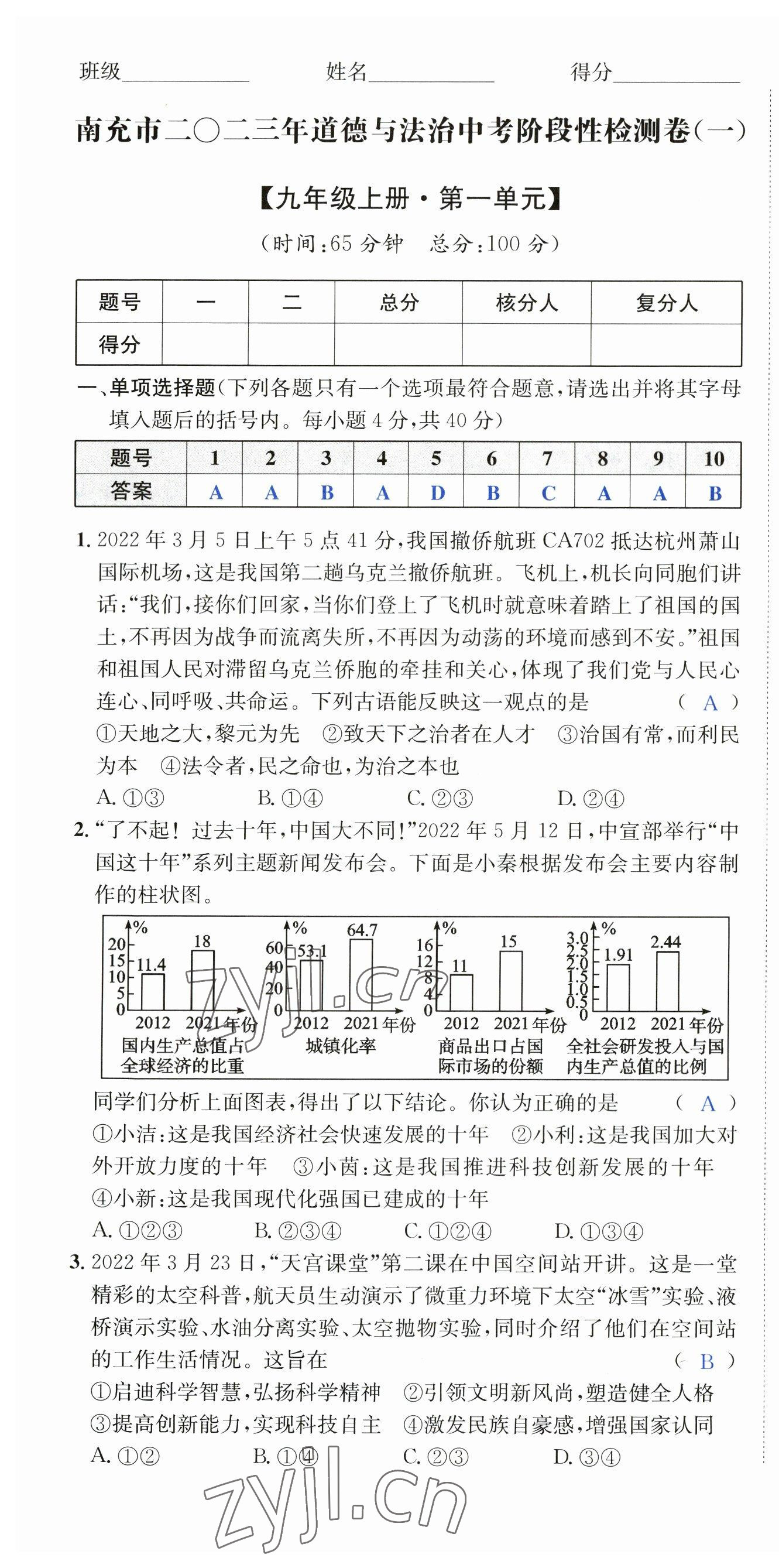 2023年国华图书中考拐点道德与法治南充专版 第1页