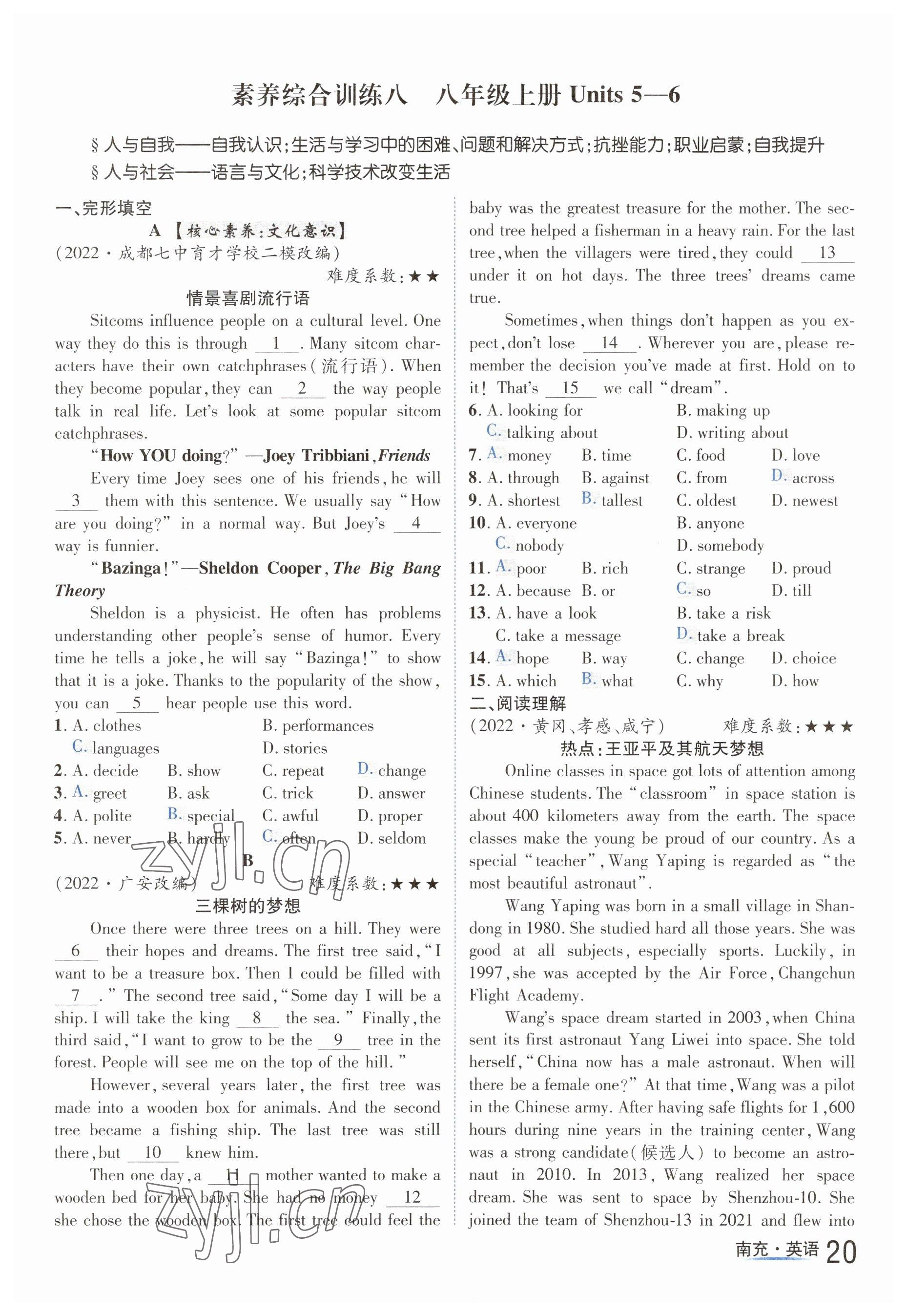 2023年國(guó)華圖書(shū)中考拐點(diǎn)英語(yǔ)南充專(zhuān)版 參考答案第20頁(yè)