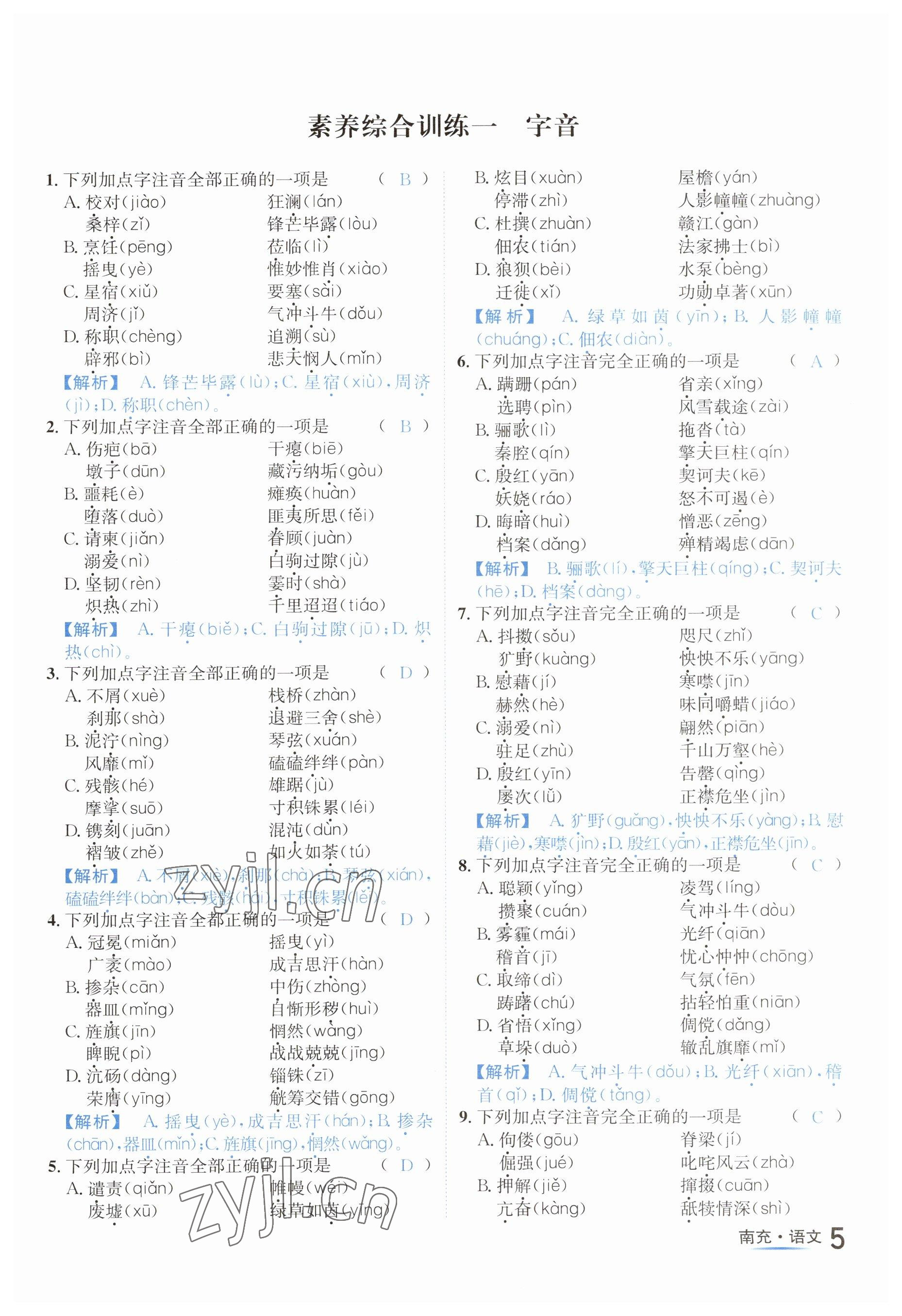 2023年國華圖書中考拐點(diǎn)語文南充專版 參考答案第5頁